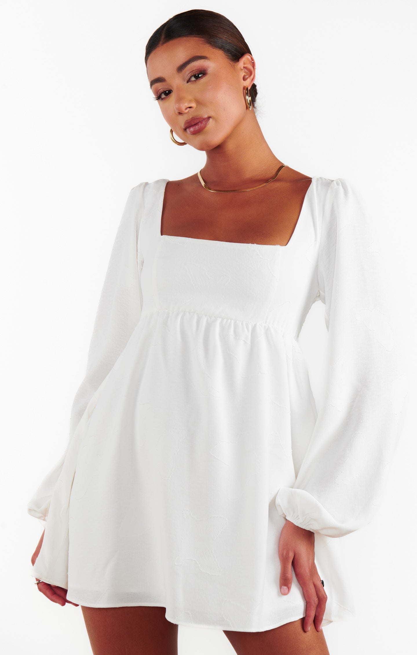 Whimsical Long Sleeve Mini Dress with Butterfly Clip | Marianna