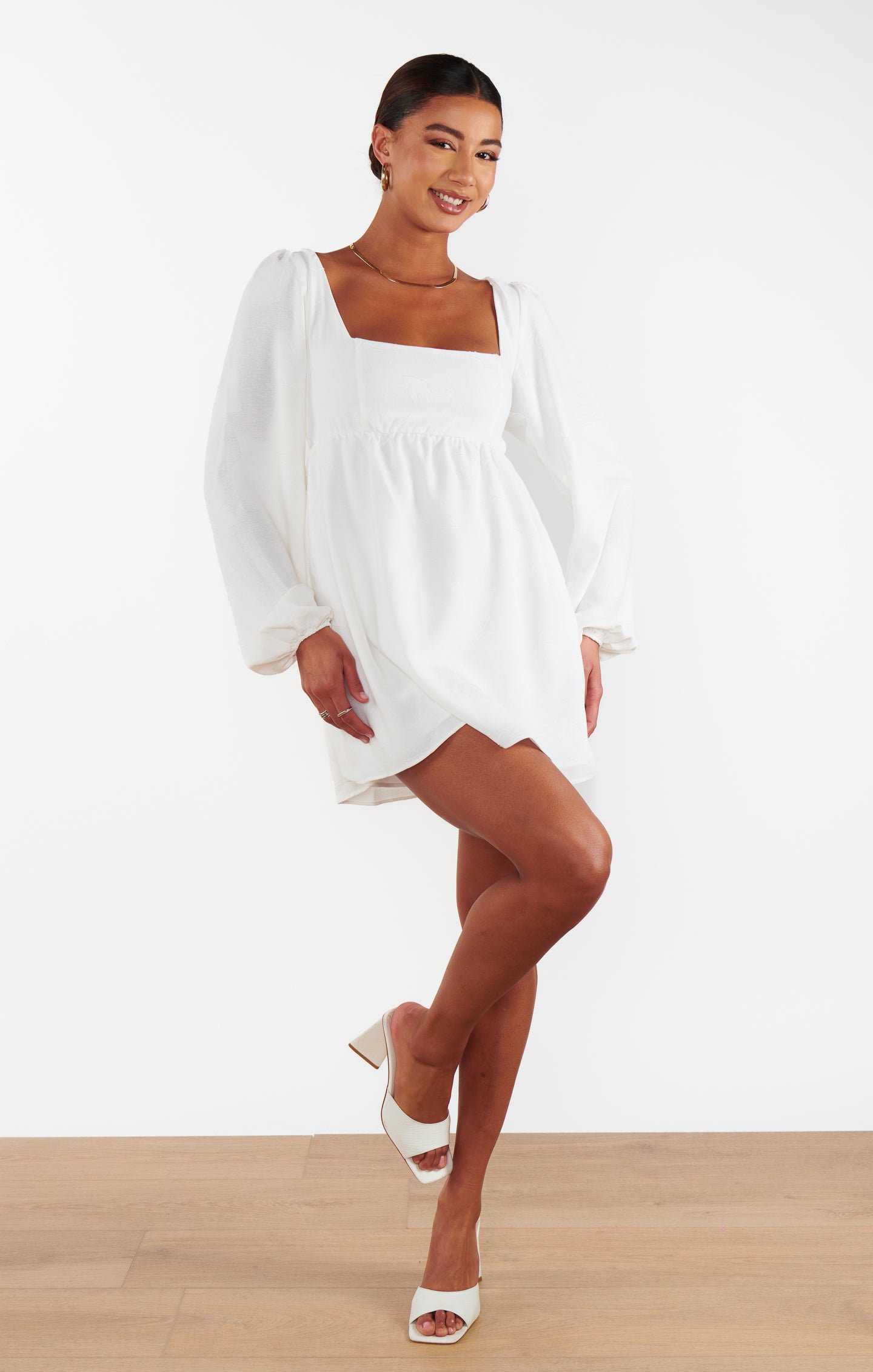 Whimsical Long Sleeve Mini Dress with Butterfly Clip | Marianna