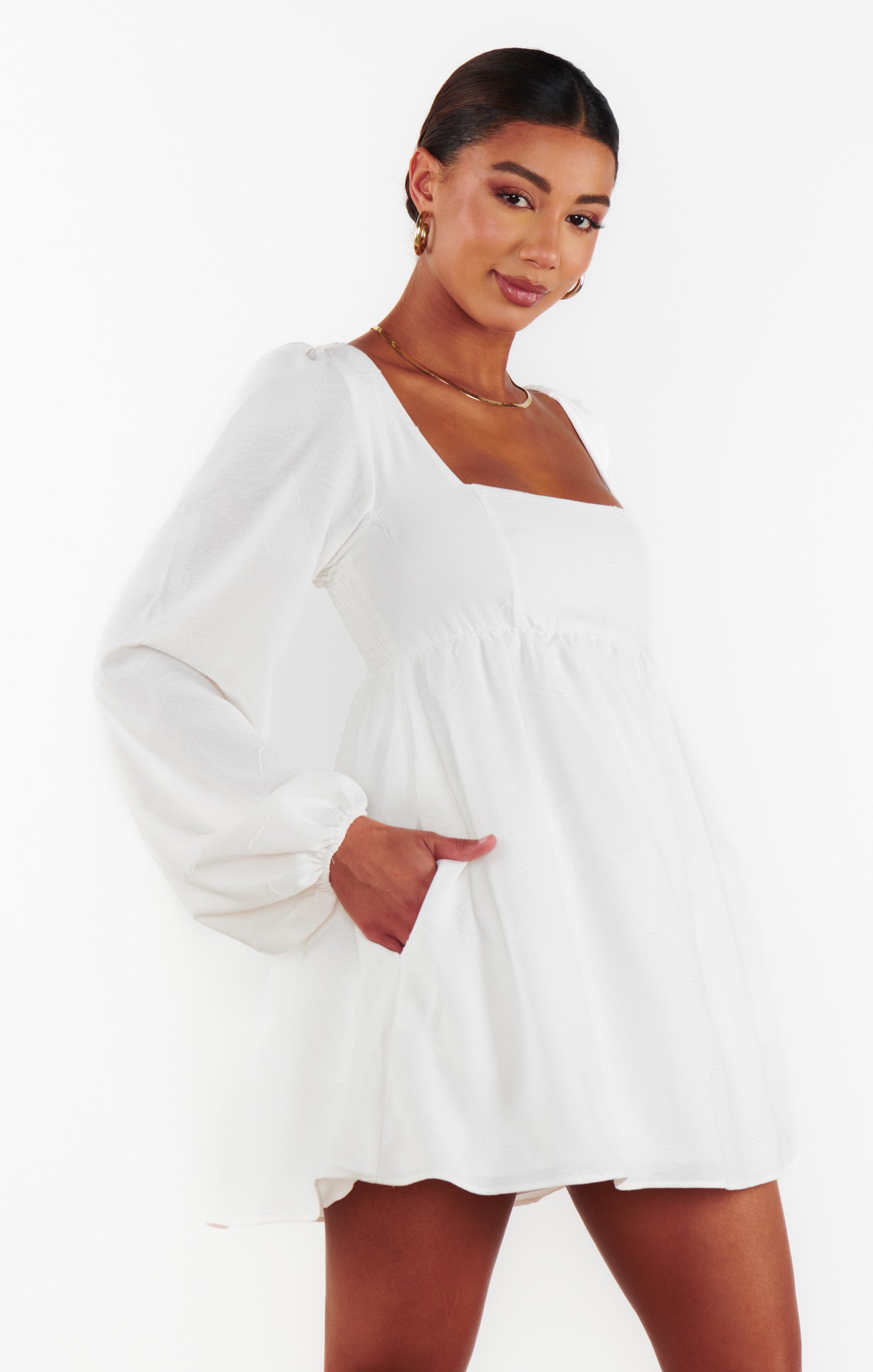 Whimsical Long Sleeve Mini Dress with Butterfly Clip | Marianna