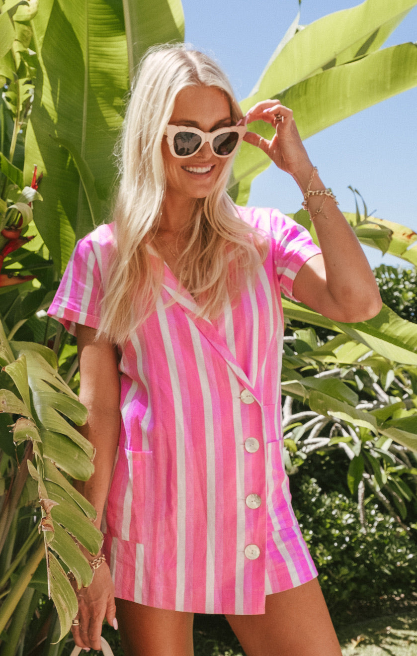 Barbie Dreamhouse Stripe Blazer Romper with Pockets | Bicoastal Style
