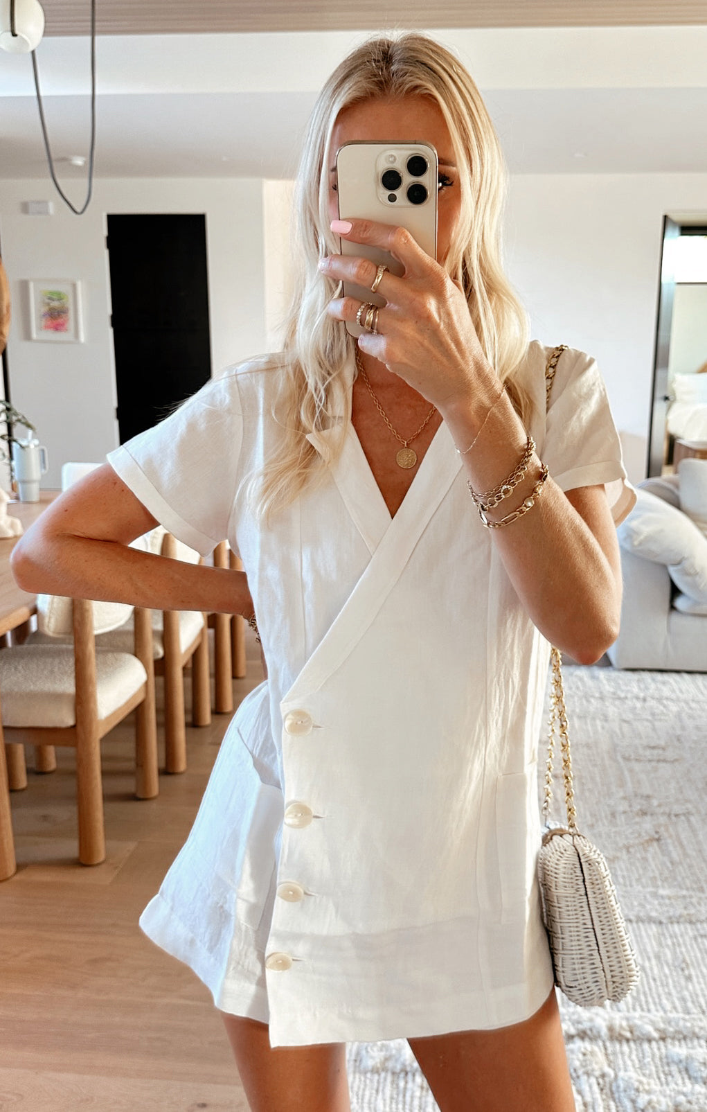 White Linen Blazer Romper with Pockets | Bicoastal