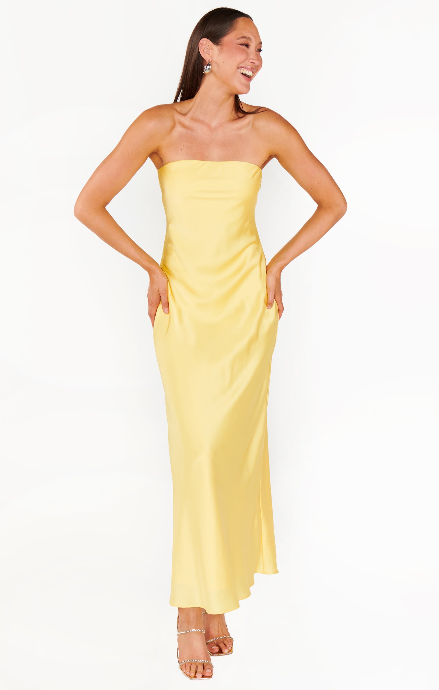 Yellow Strapless Maxi Dress in Luxe Satin | Taylor Tube