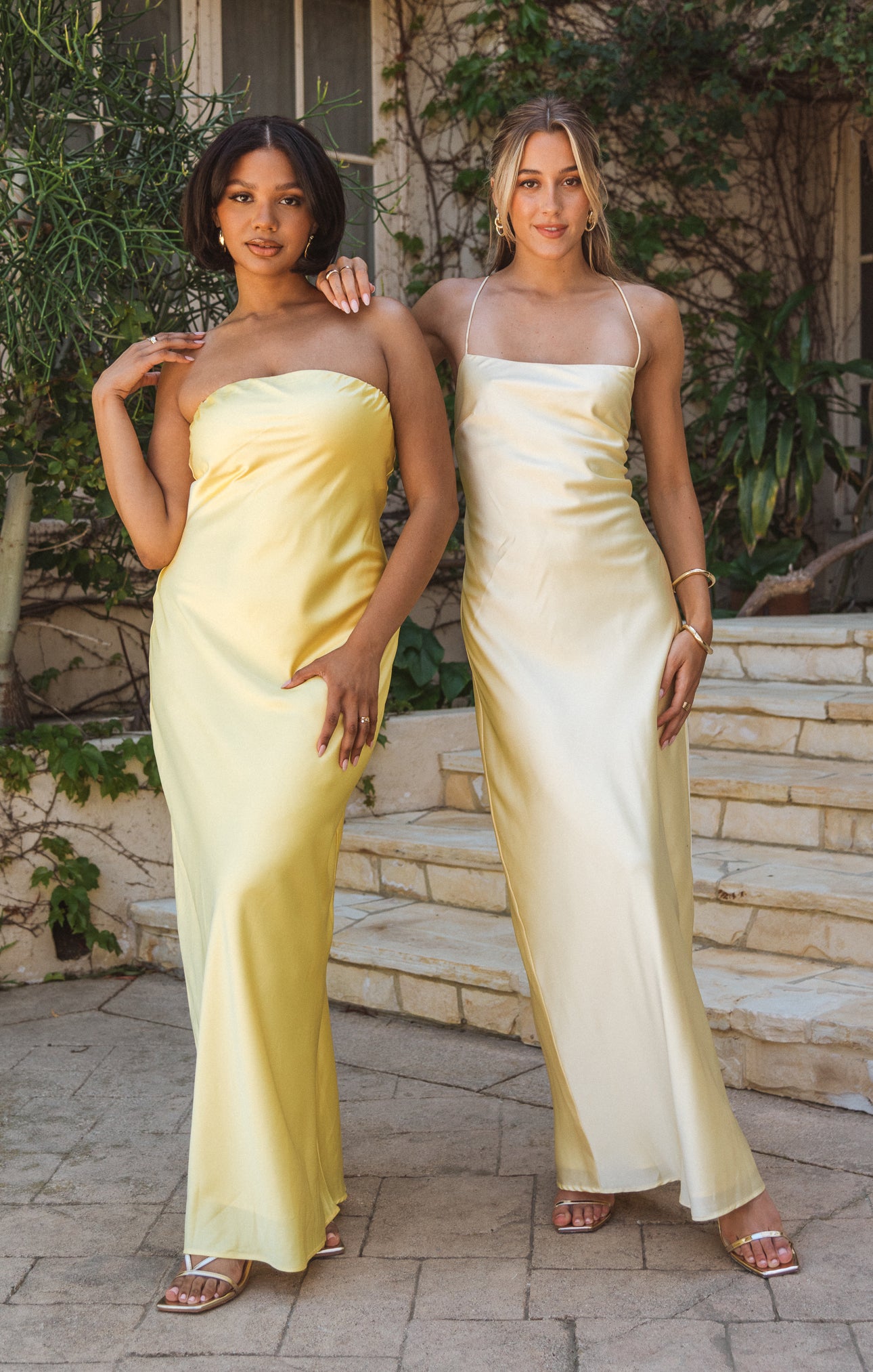 Yellow Strapless Maxi Dress in Luxe Satin | Taylor Tube