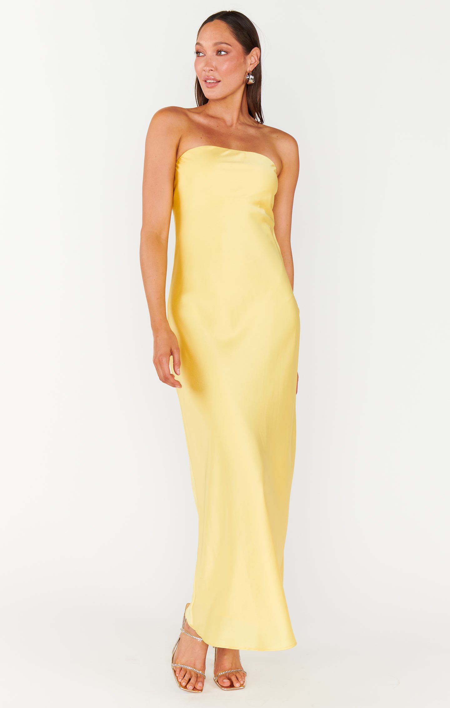 Yellow Strapless Maxi Dress in Luxe Satin | Taylor Tube