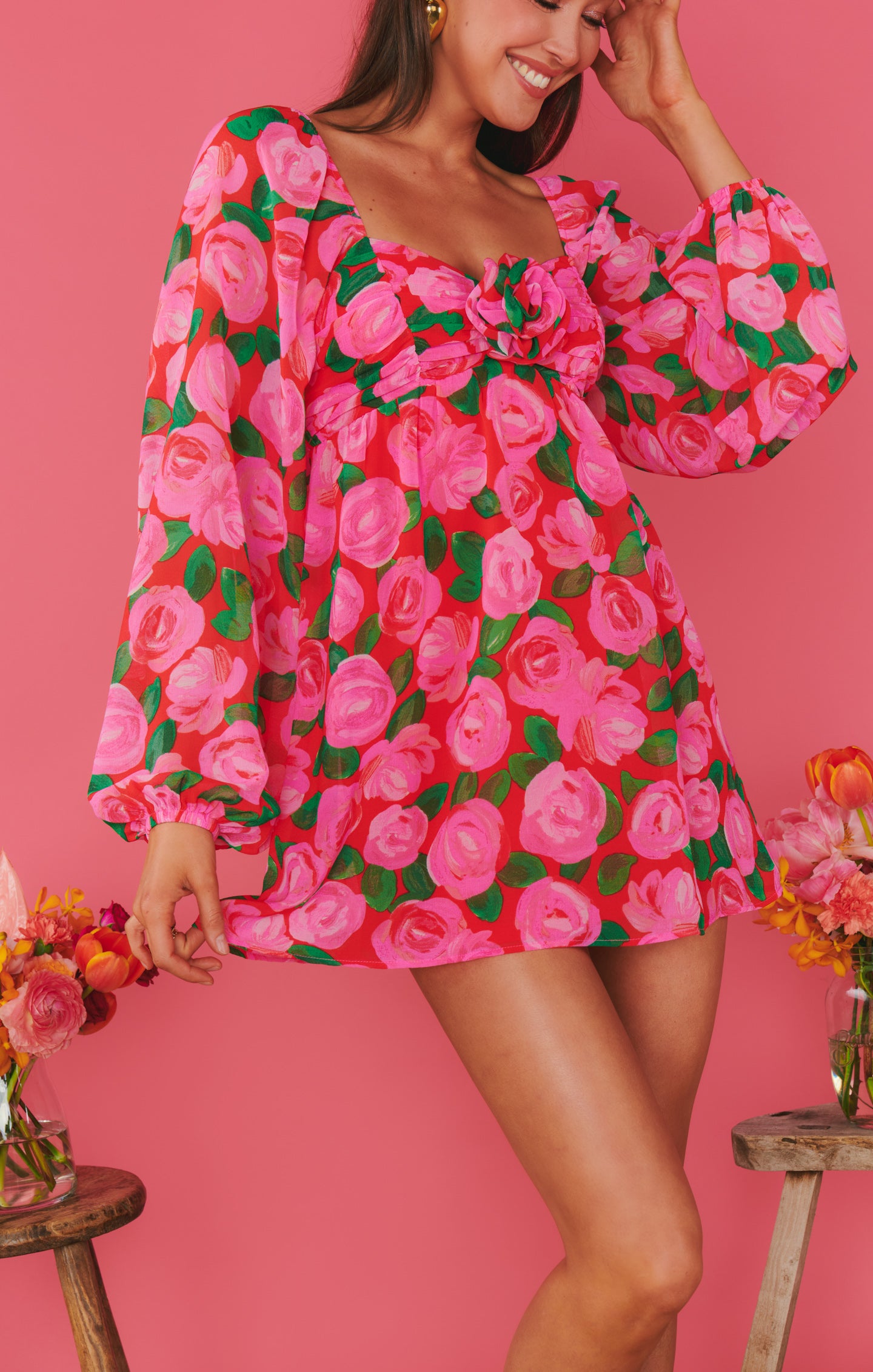 Pink Long Sleeve Babydoll Dress for Spring | Becca by Rosie Blooms