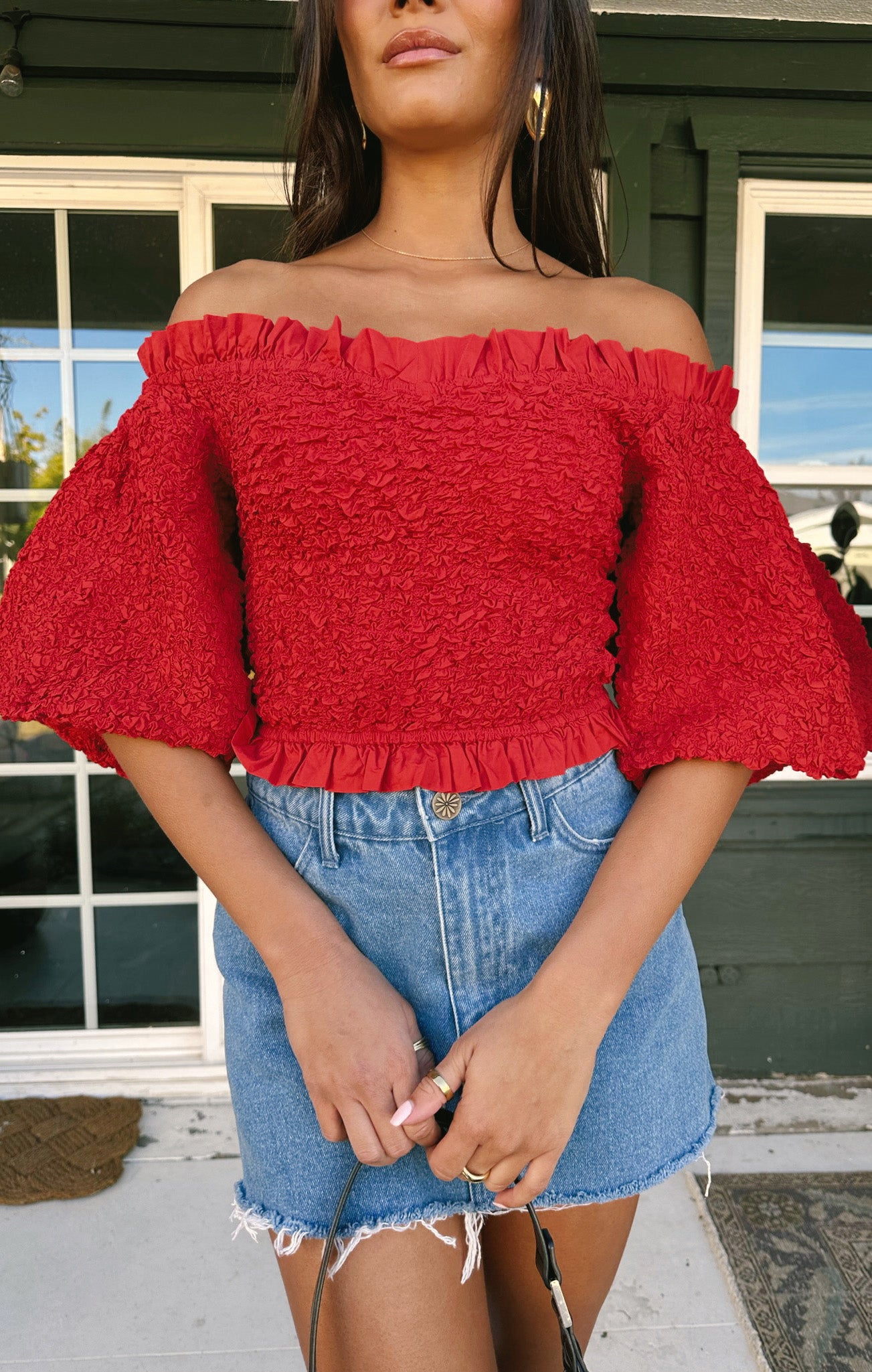 Red Smocked Top for Date Night | Rom Com Blouse