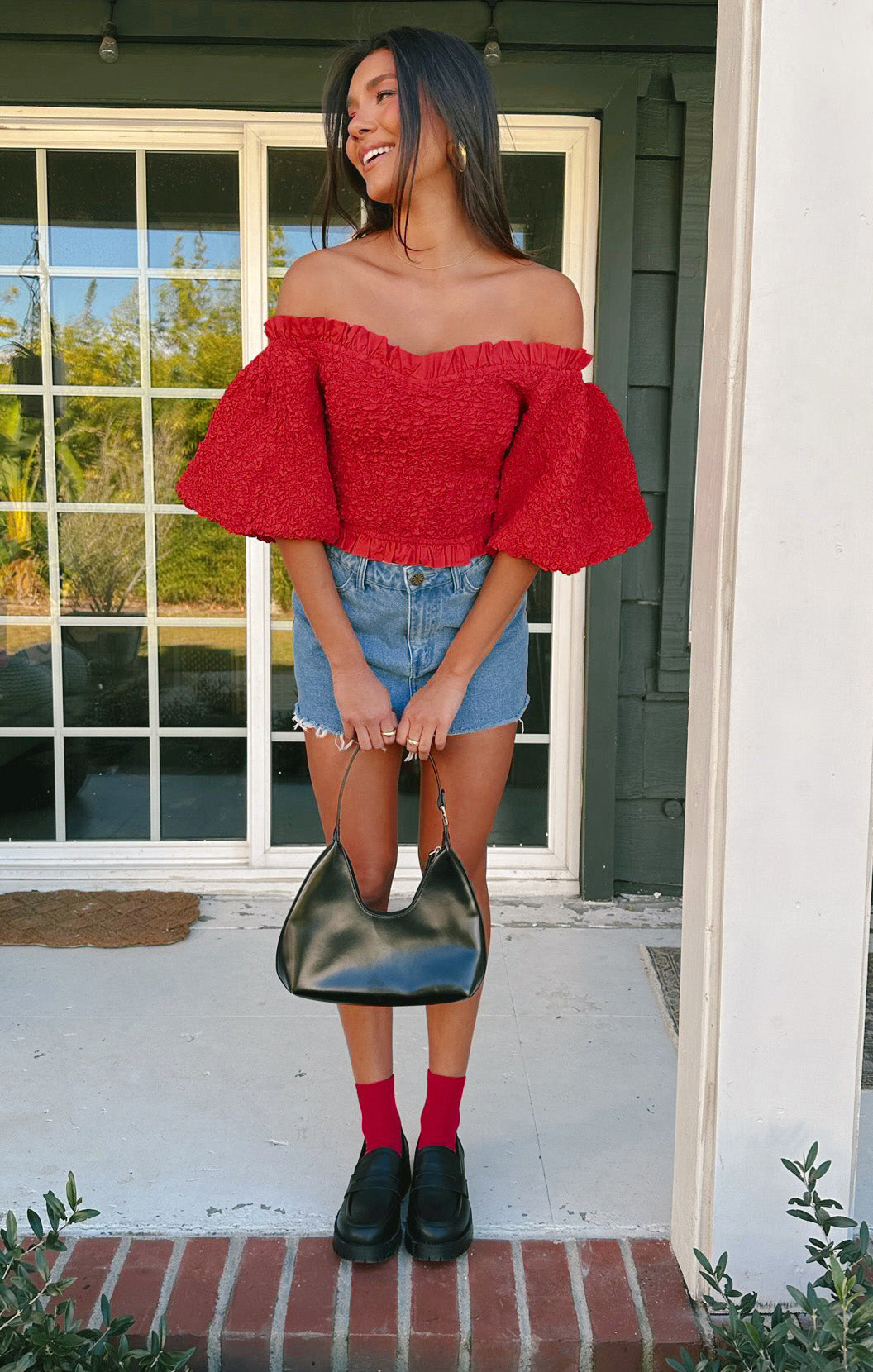 Red Smocked Top for Date Night | Rom Com Blouse