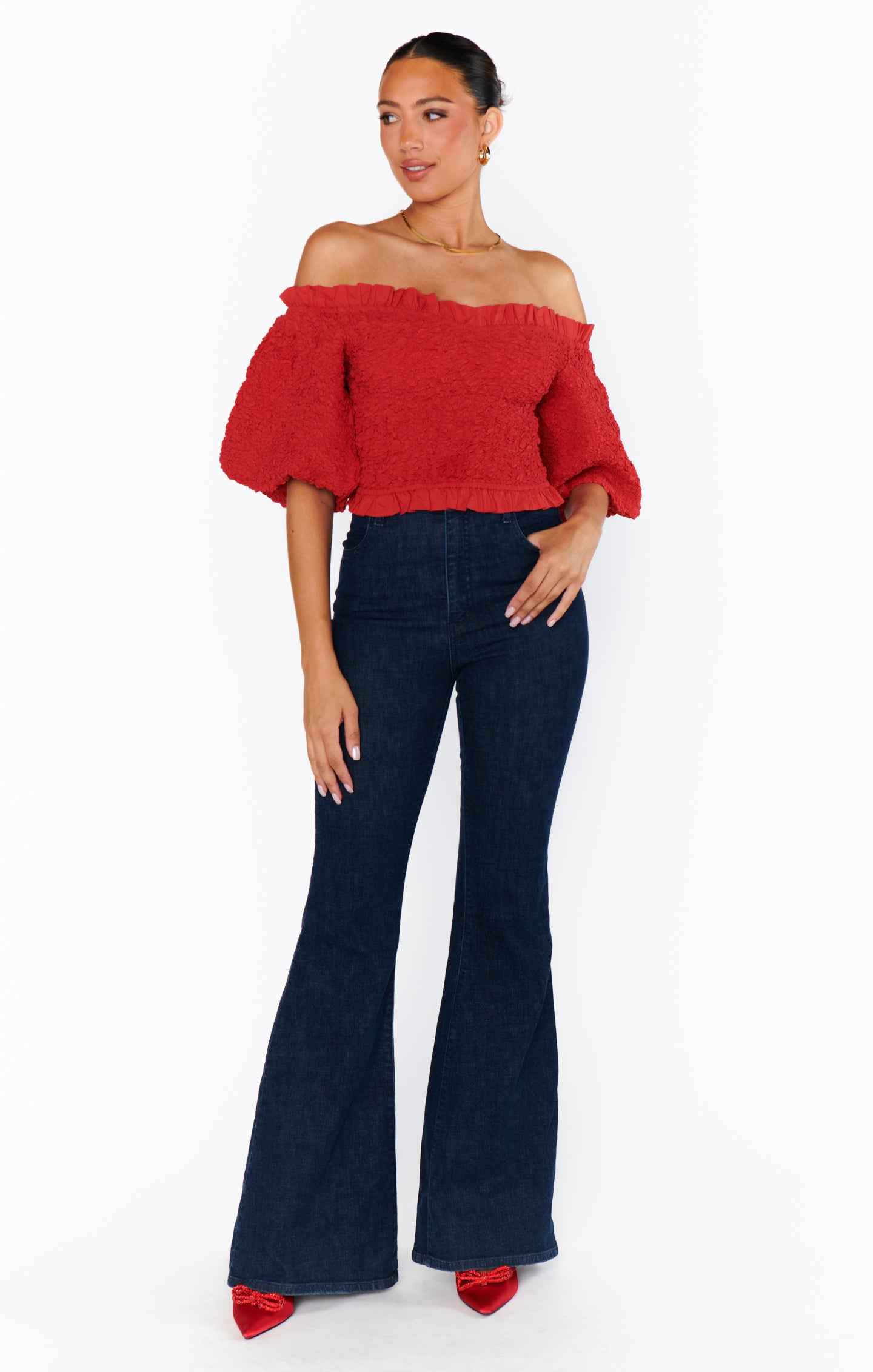 Red Smocked Top for Date Night | Rom Com Blouse