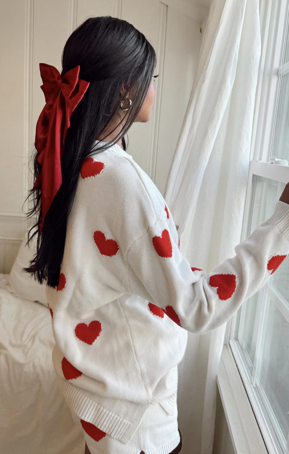 Red Heart Knit Sweater for Women | Go To Cozy Crewneck