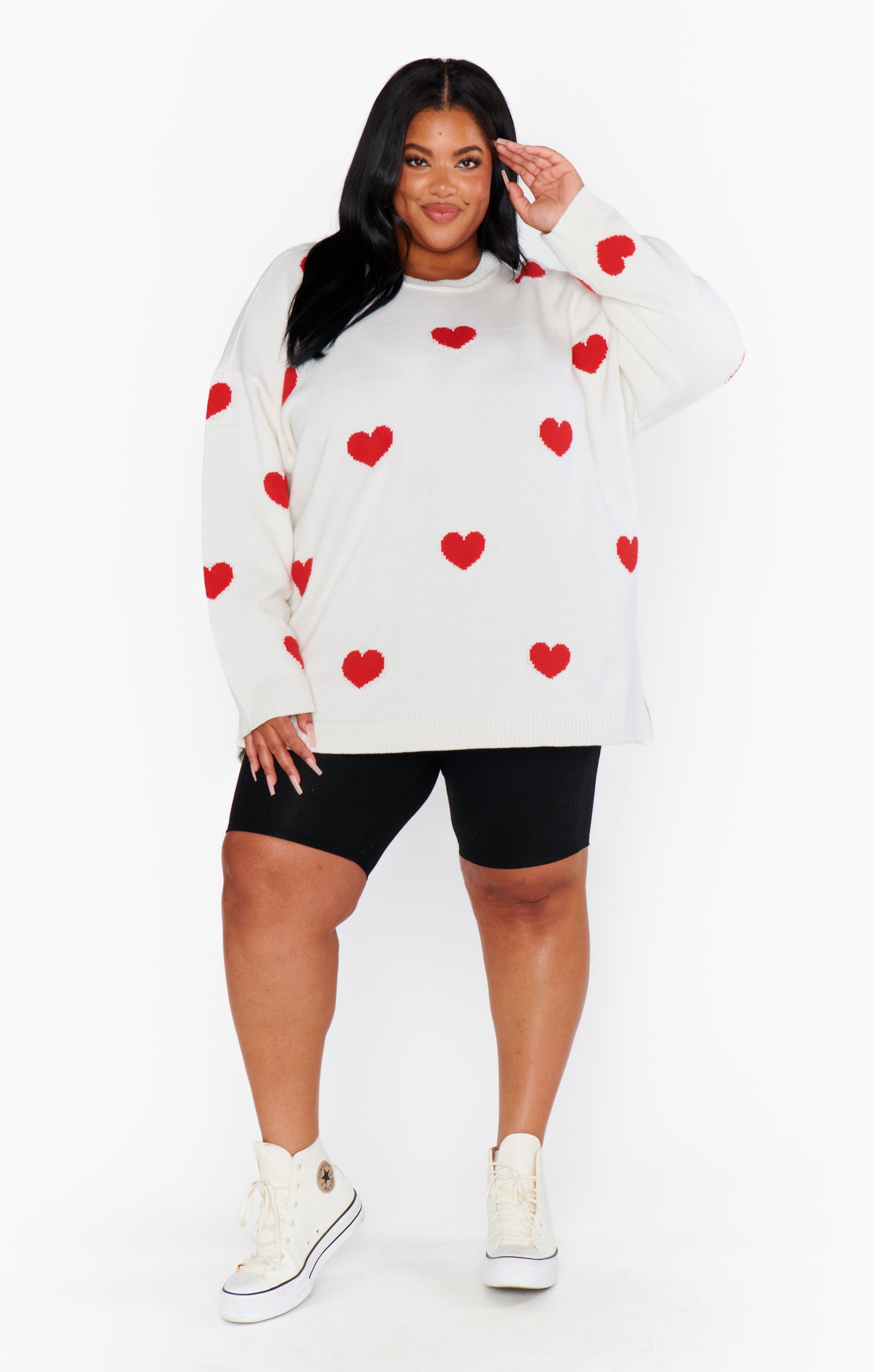 Red Heart Knit Sweater for Women | Go To Cozy Crewneck