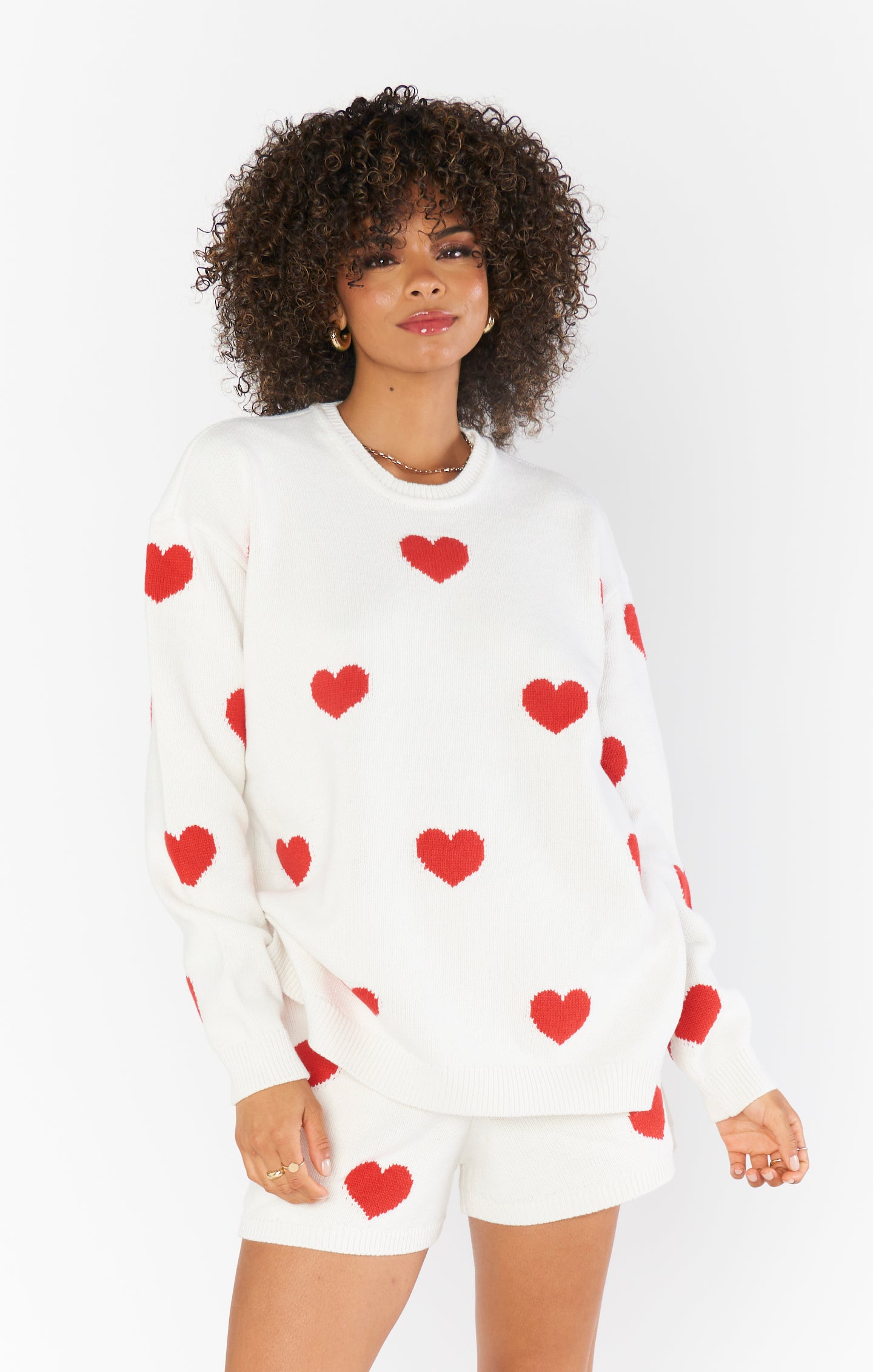 Red Heart Knit Sweater for Women | Go To Cozy Crewneck
