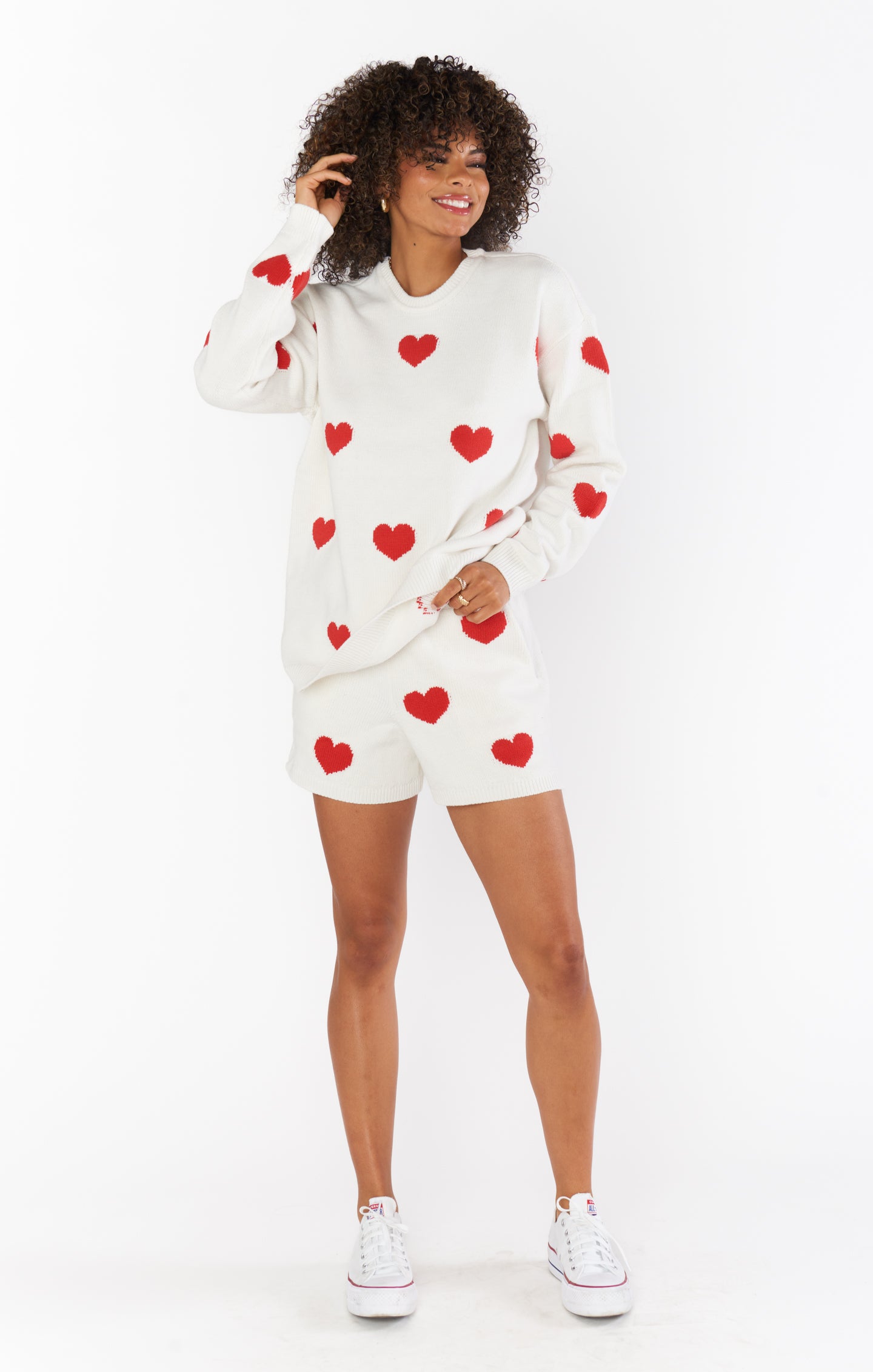 Red Heart Knit Sweater for Women | Go To Cozy Crewneck