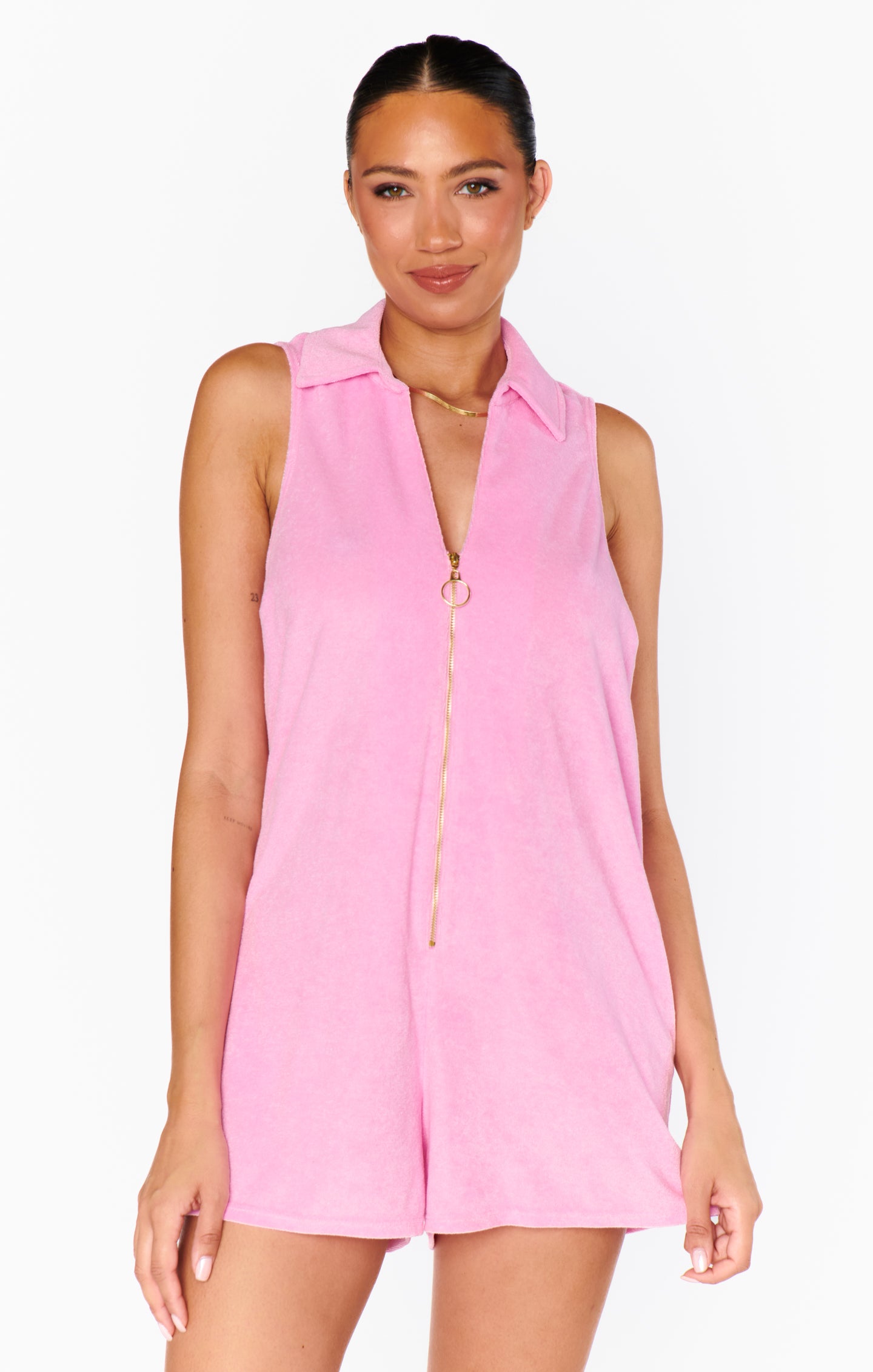 Zip-Up Terry Romper for Swim Coverup & Lounge | Reno Bubblegum Pink
