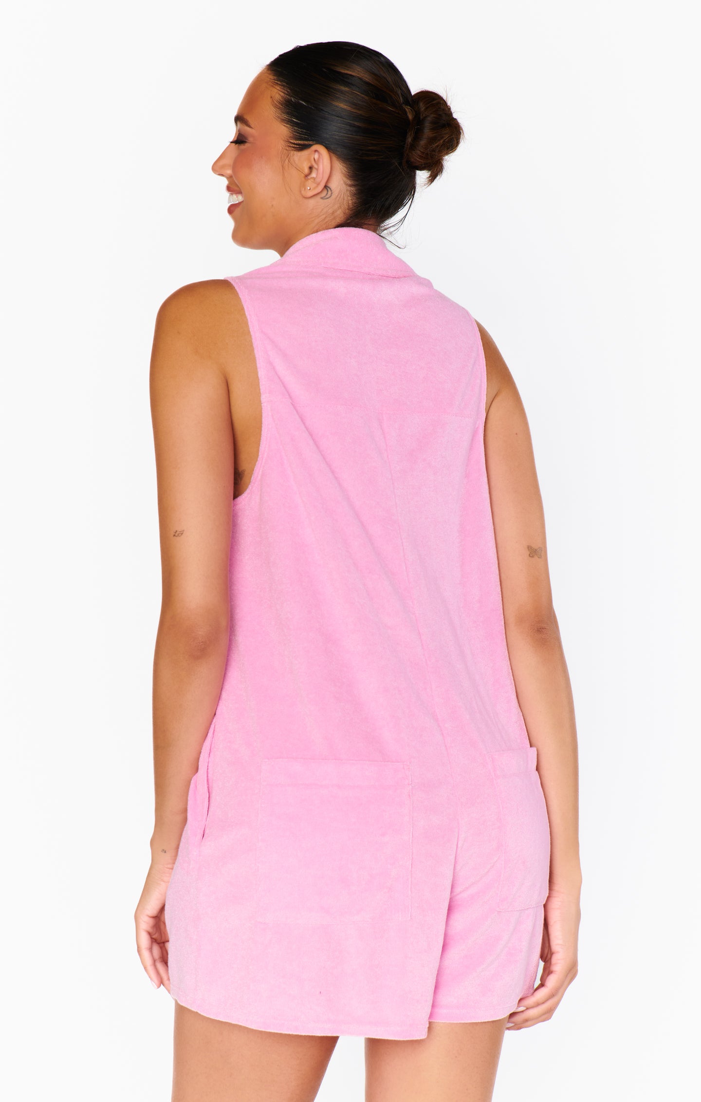 Zip-Up Terry Romper for Swim Coverup & Lounge | Reno Bubblegum Pink