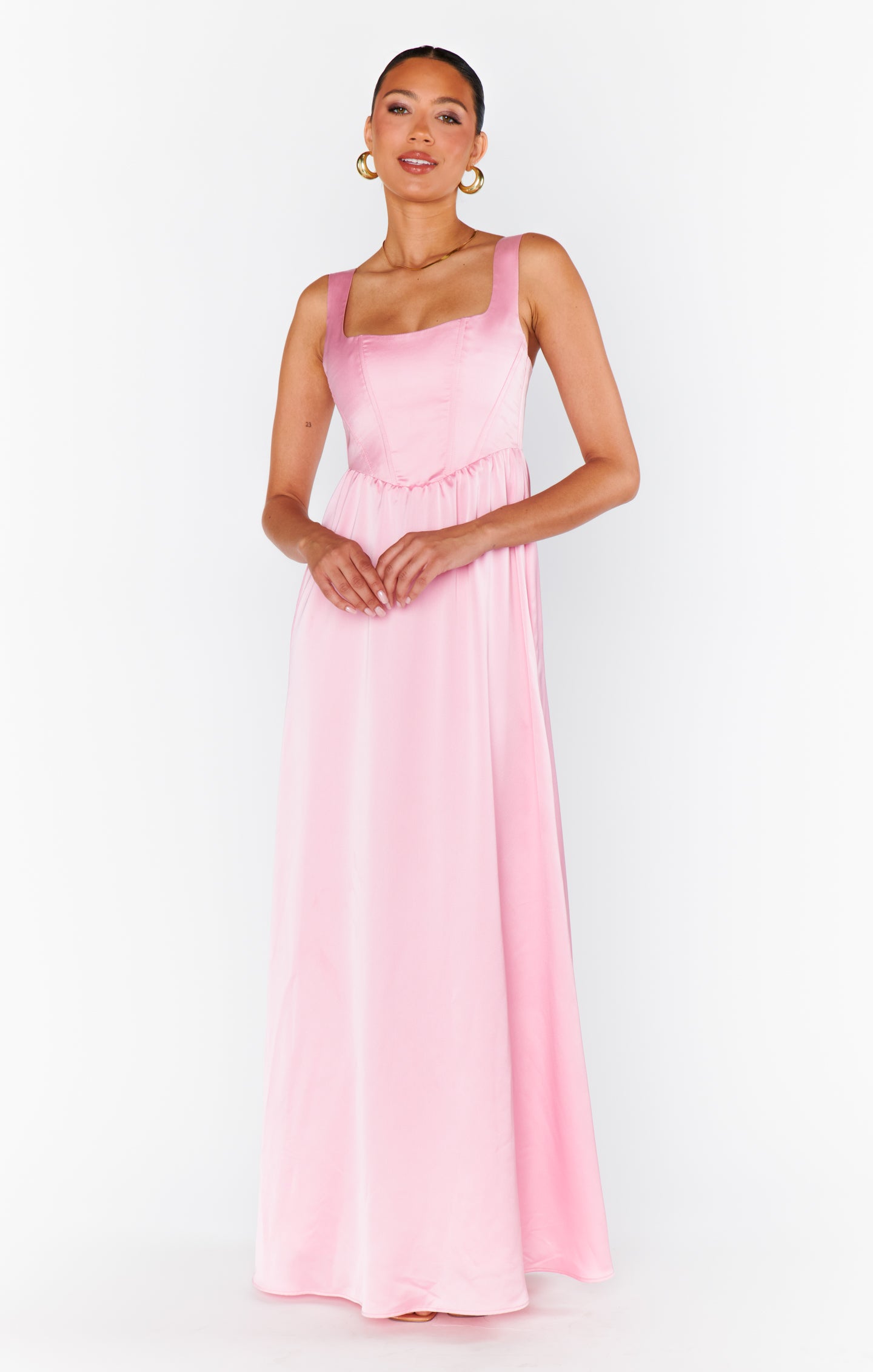 Luxury Satin Maxi Dress with Corset Bodice & Smocked Back | Nina