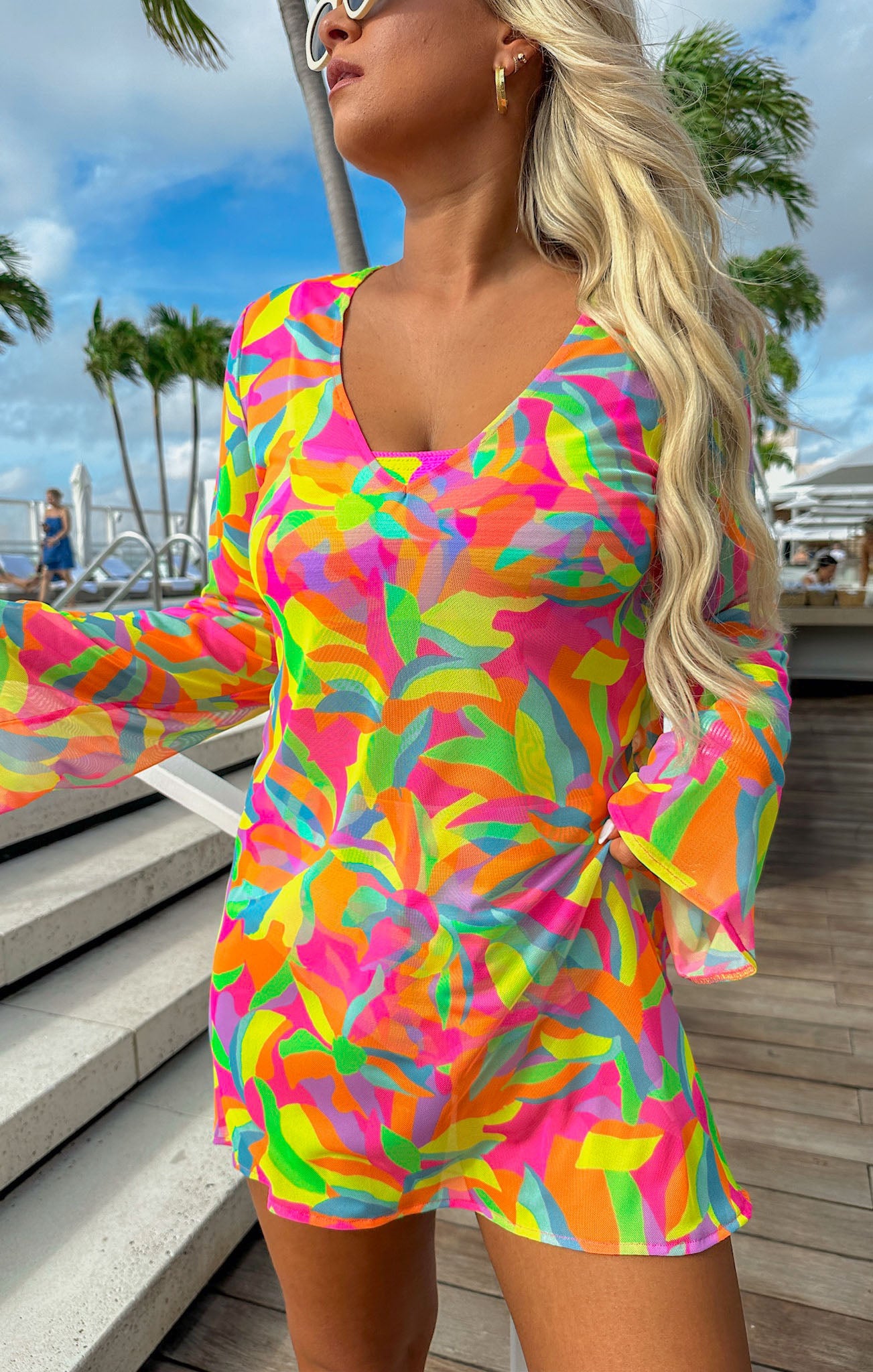 Vibrant Mesh Mini Cover Up for Beach & Vacay | Santos Neon Tropics