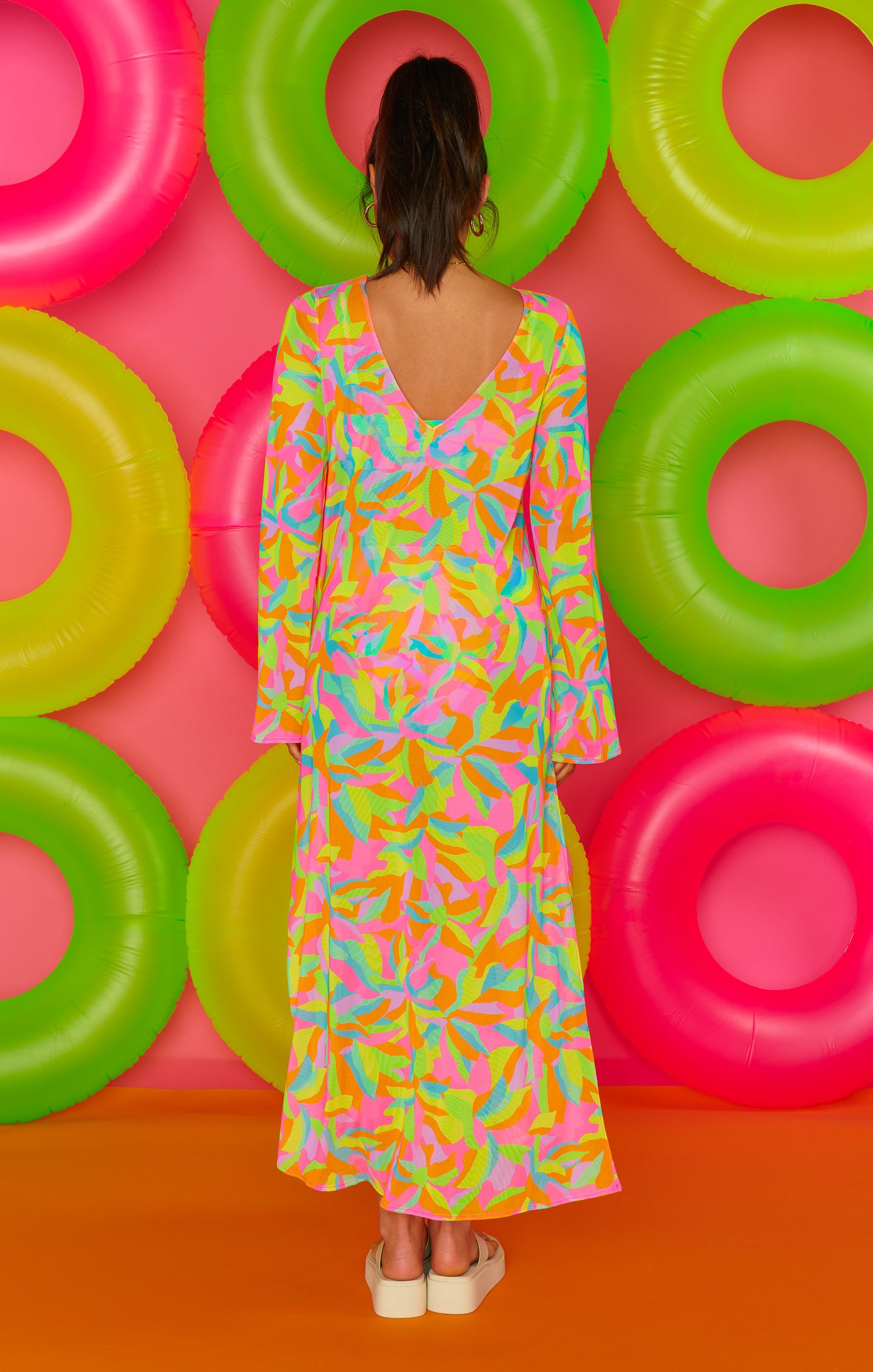 Vibrant Rainbow Mesh Maxi Cover Up for Beach | Santos Neon Tropics