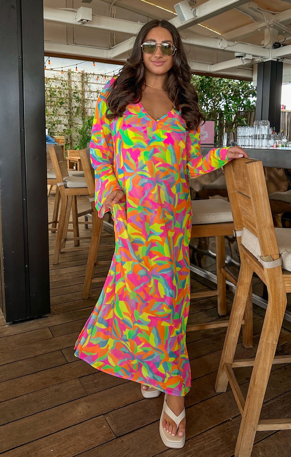 Vibrant Rainbow Mesh Maxi Cover Up for Beach | Santos Neon Tropics