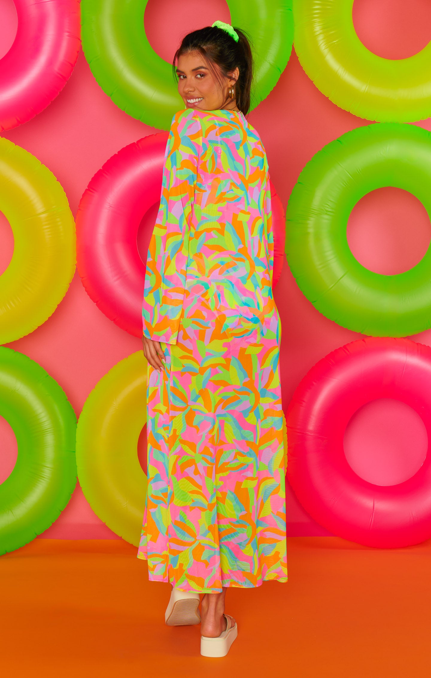 Vibrant Rainbow Mesh Maxi Cover Up for Beach | Santos Neon Tropics