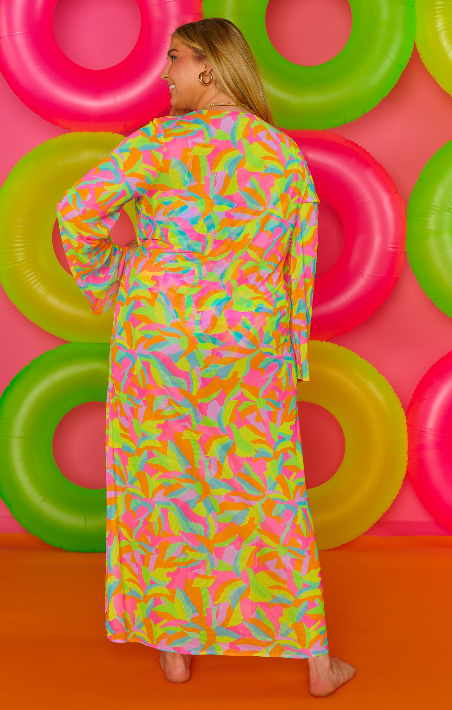 Vibrant Rainbow Mesh Maxi Cover Up for Beach | Santos Neon Tropics