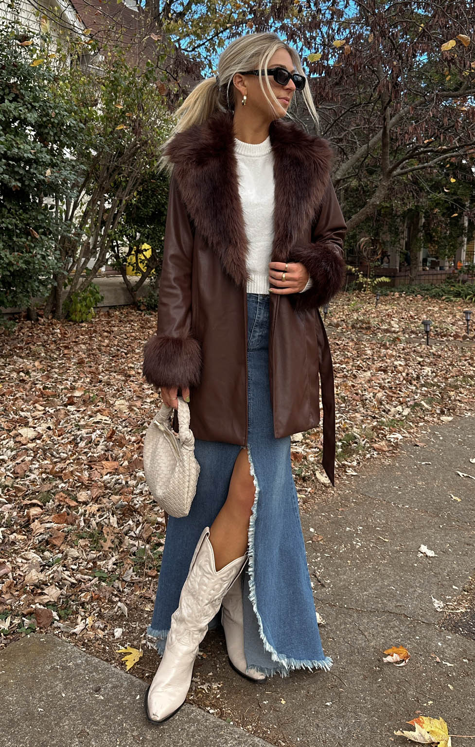 Faux Leather Coat with Faux Fur Collar & Belt | Penny Lane