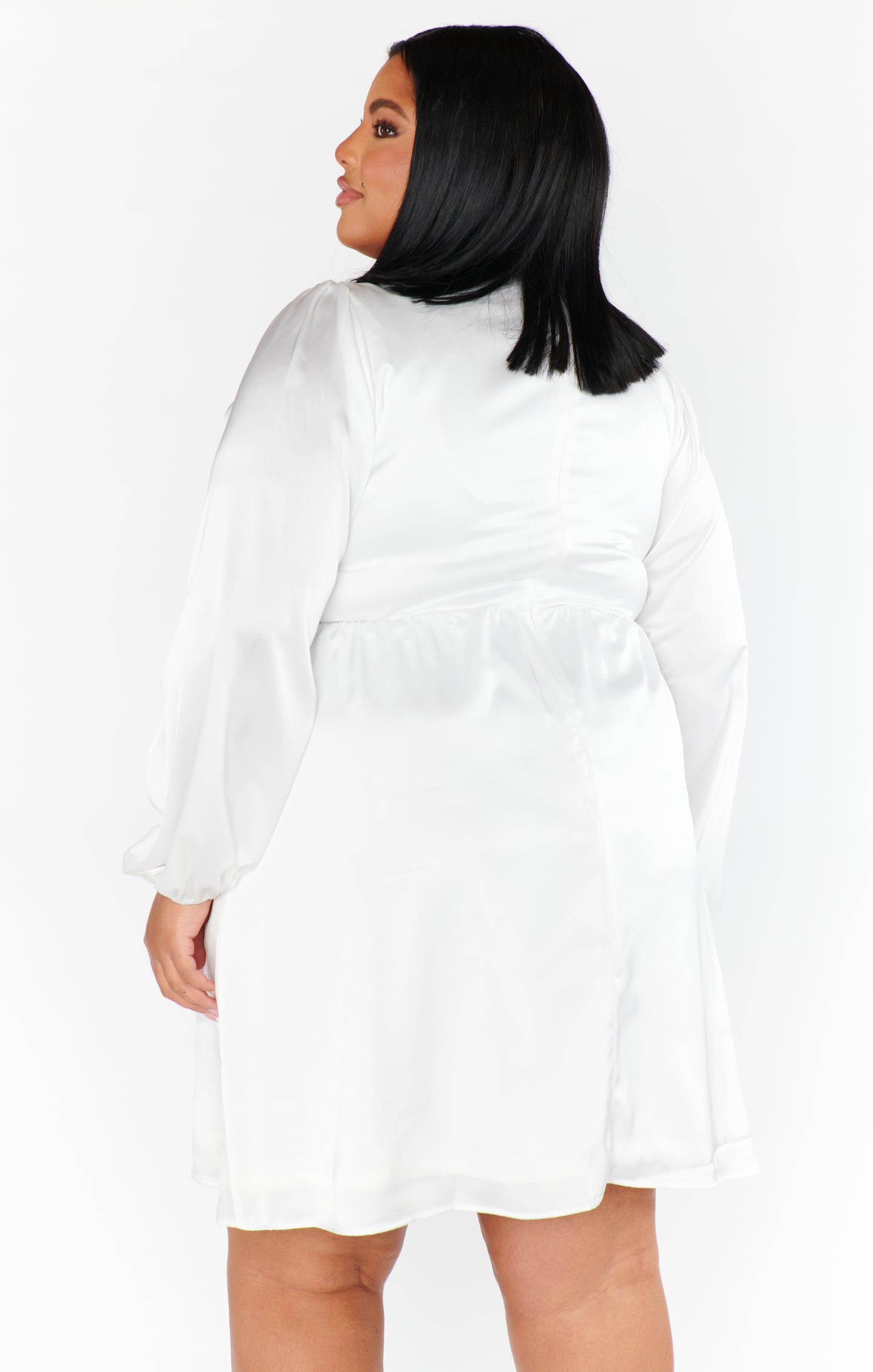 Ivory Satin Mini Dress with Bubble Sleeves | Rosetta