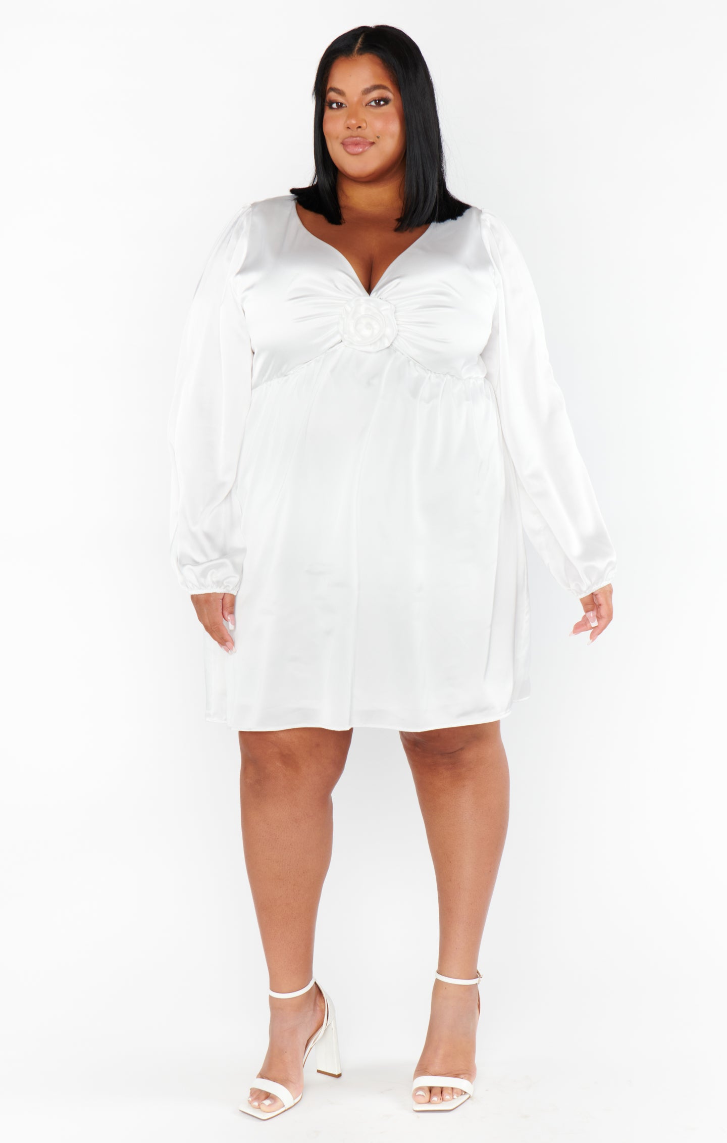 Ivory Satin Mini Dress with Bubble Sleeves | Rosetta