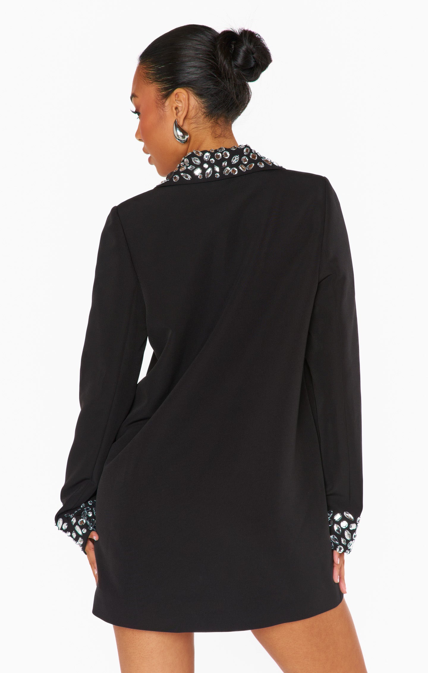 Beaded Blazer Mini Dress for Events | Jeweled Black Suiting