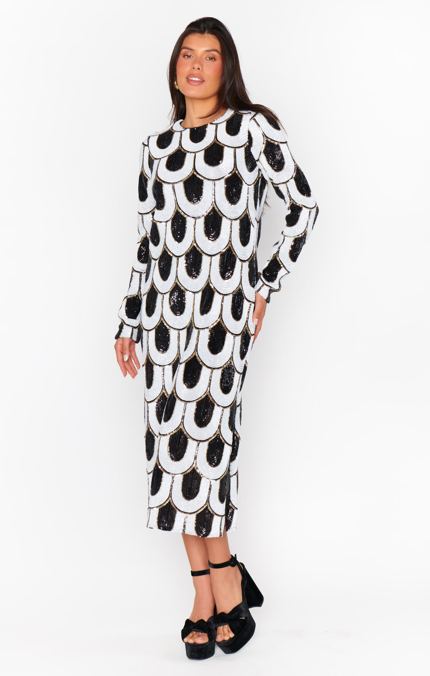 Sequin Midi Dress with Side Slits | Maddison Art Deco Dress
