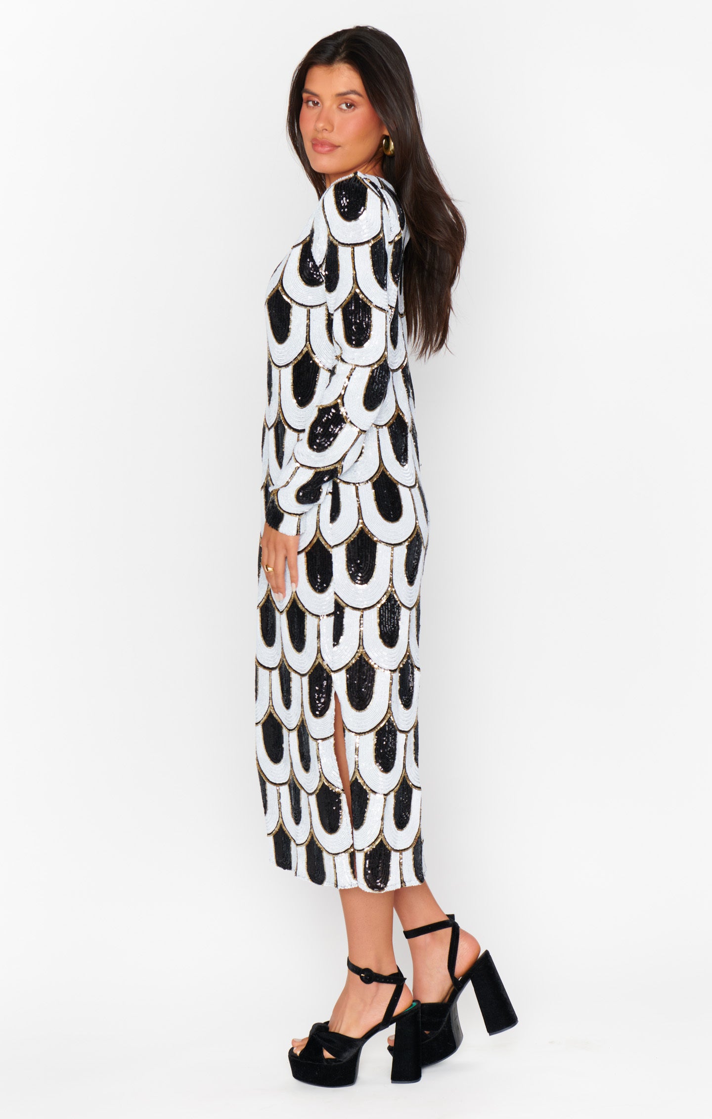 Sequin Midi Dress with Side Slits | Maddison Art Deco Dress