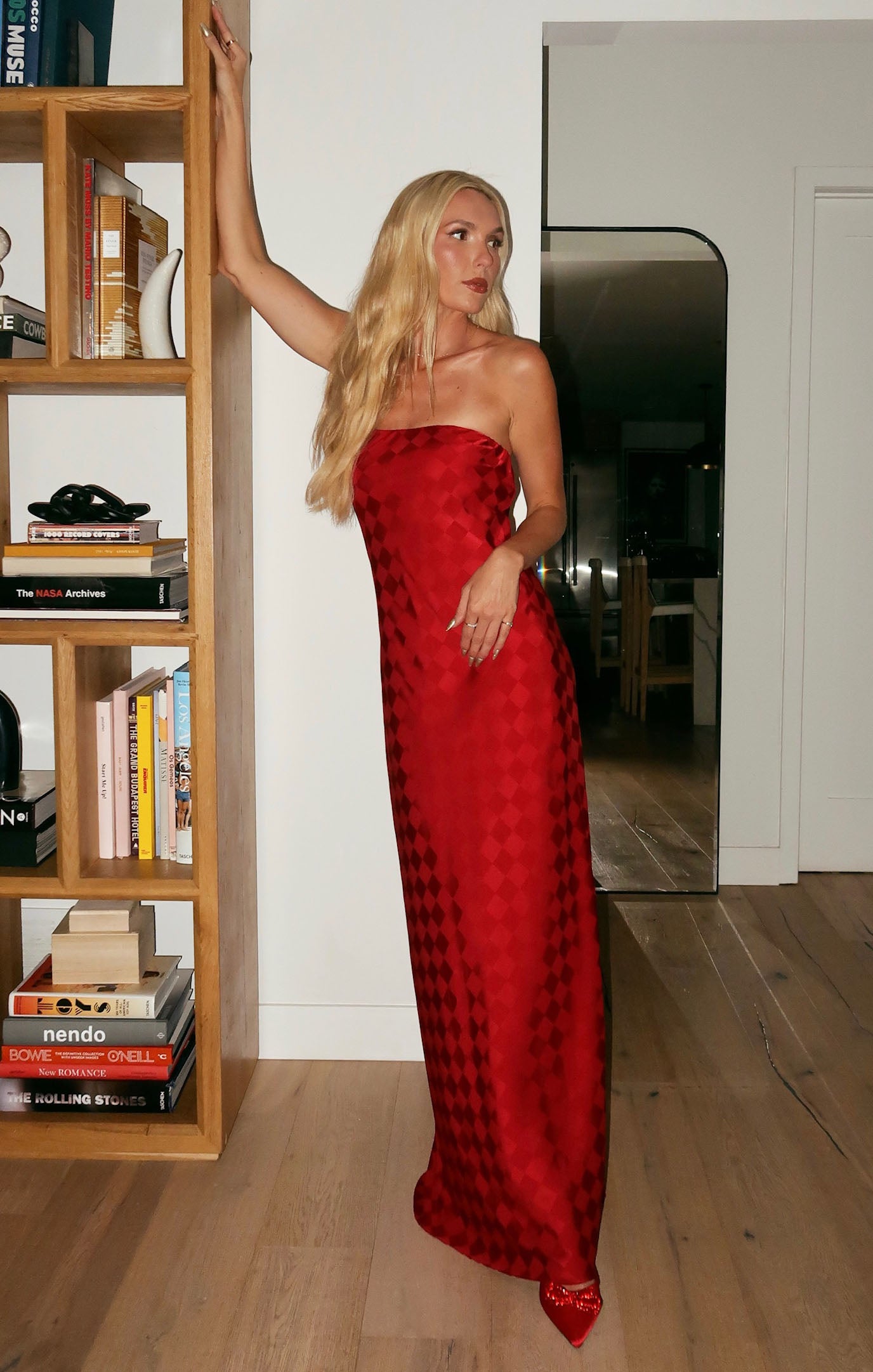 Strapless Red Checkerboard Maxi Dress | Taylor Tube
