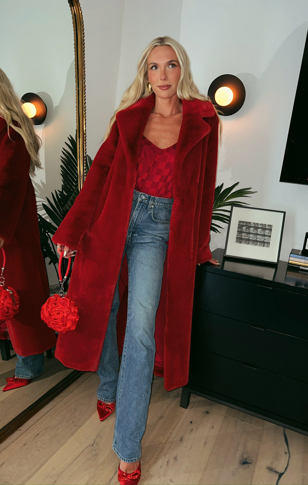 Red Faux Fur Jacket for Winter & Holidays | Miss Tiffy