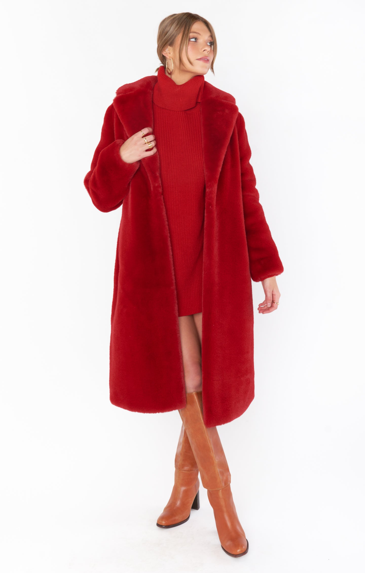 Red Faux Fur Jacket for Winter & Holidays | Miss Tiffy