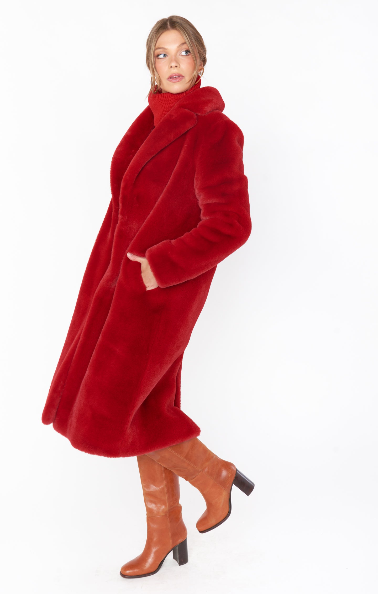 Red Faux Fur Jacket for Winter & Holidays | Miss Tiffy