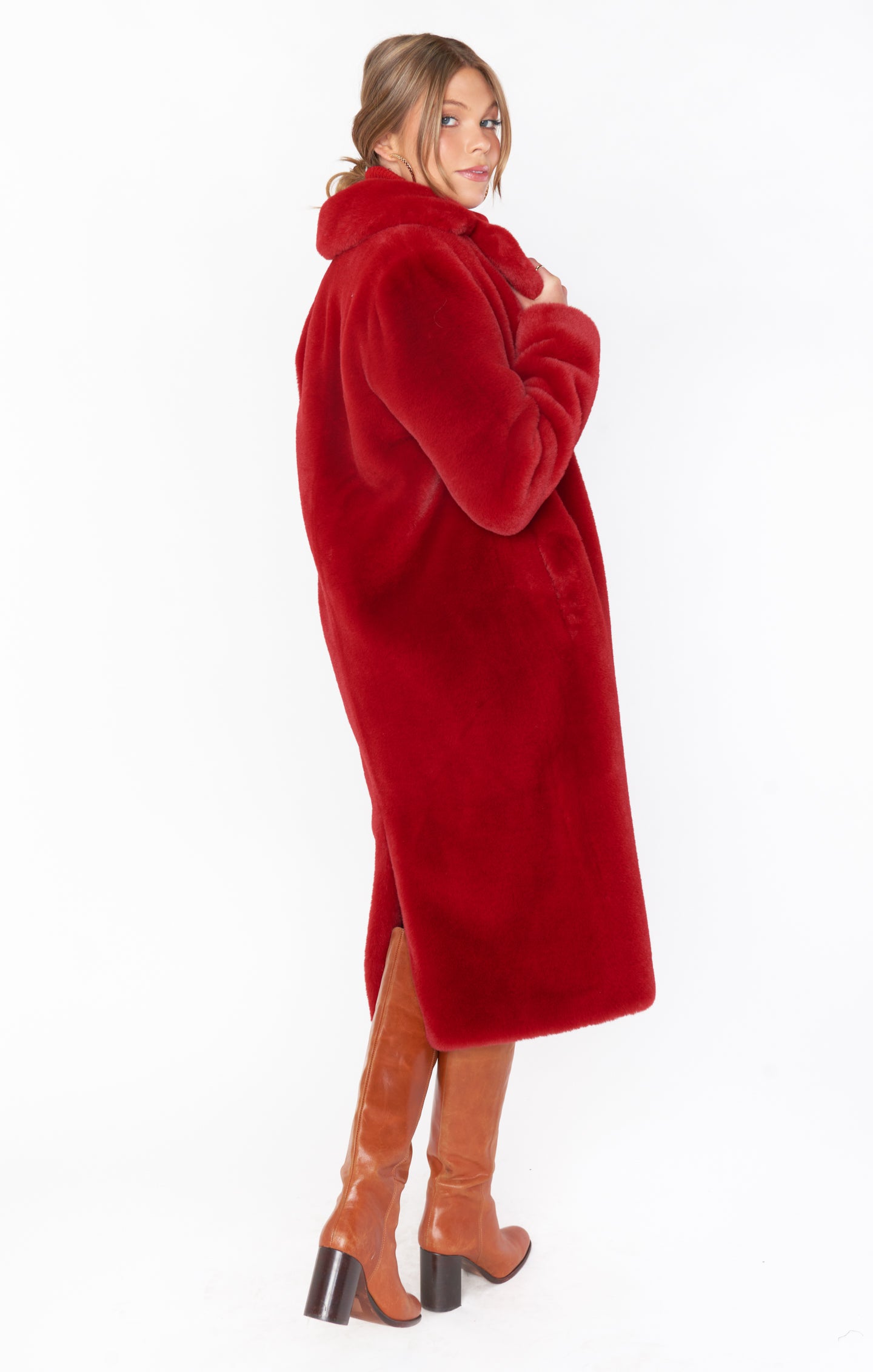 Red Faux Fur Jacket for Winter & Holidays | Miss Tiffy