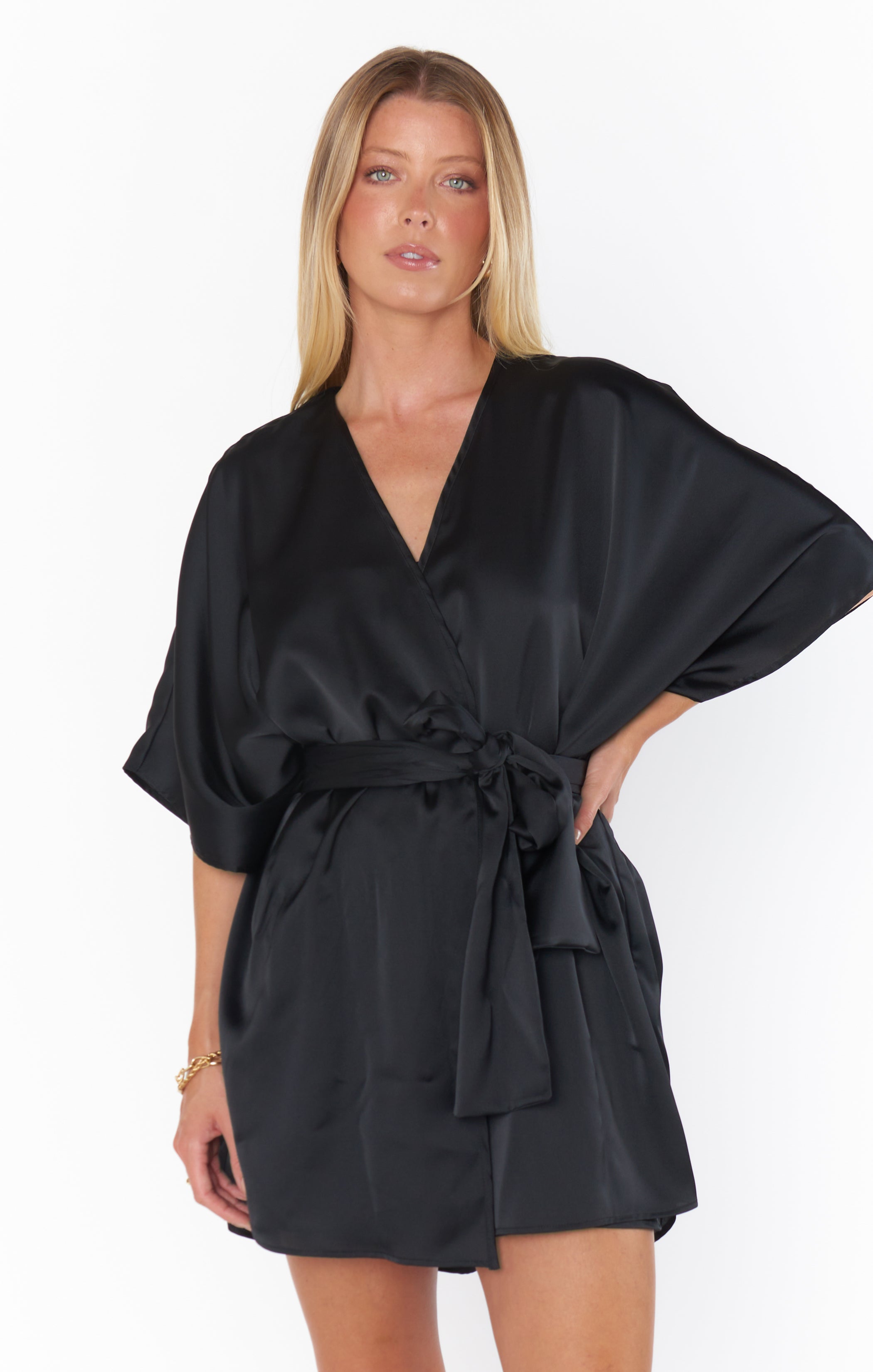 Black Satin Bridal Robe for Getting Ready | First Look Luxe
