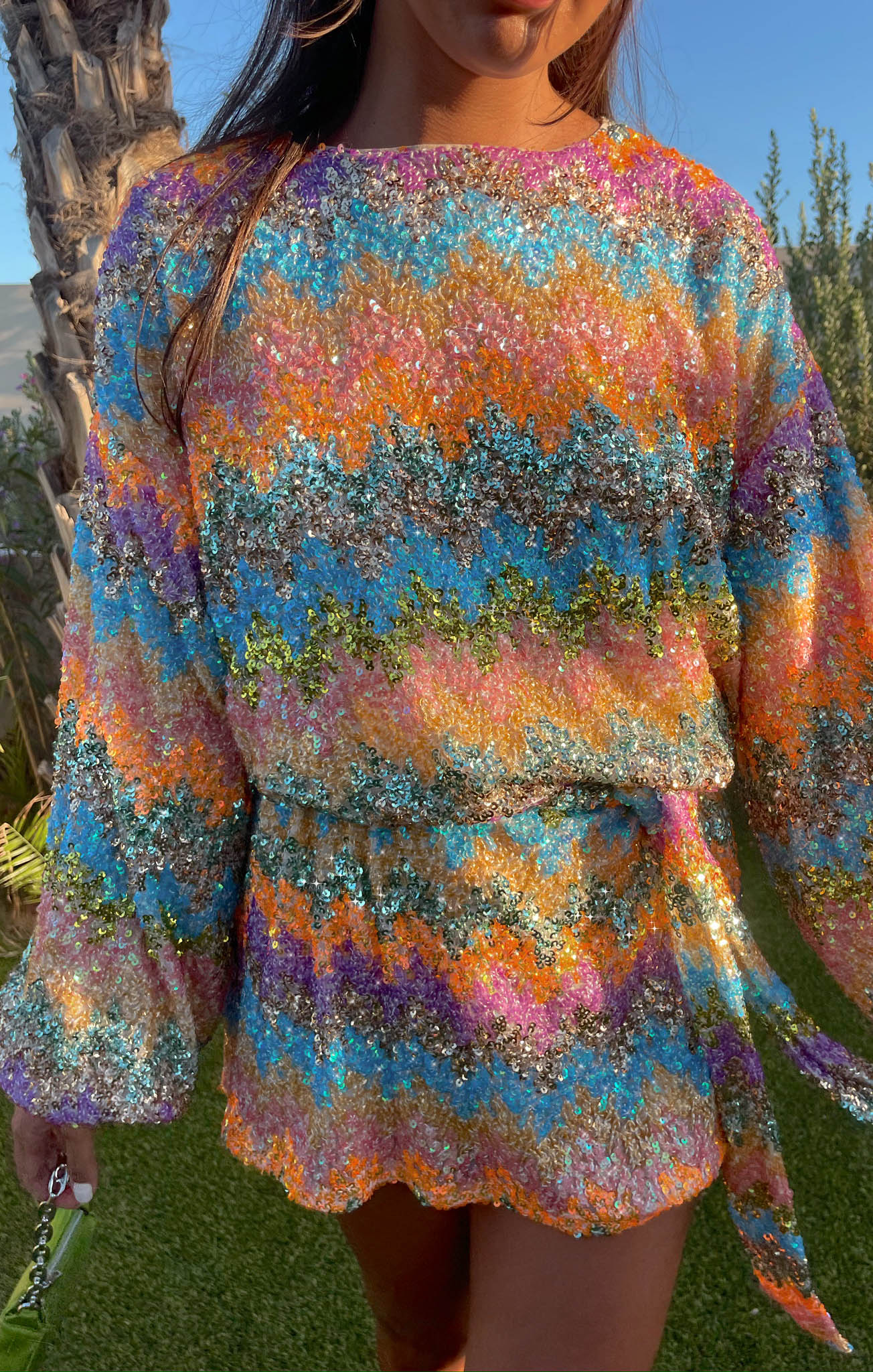 Wavy Sequin Mini Dress with Bubble Sleeves | Sure Thing