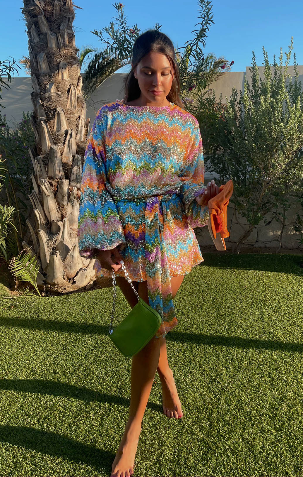 Wavy Sequin Mini Dress with Bubble Sleeves | Sure Thing