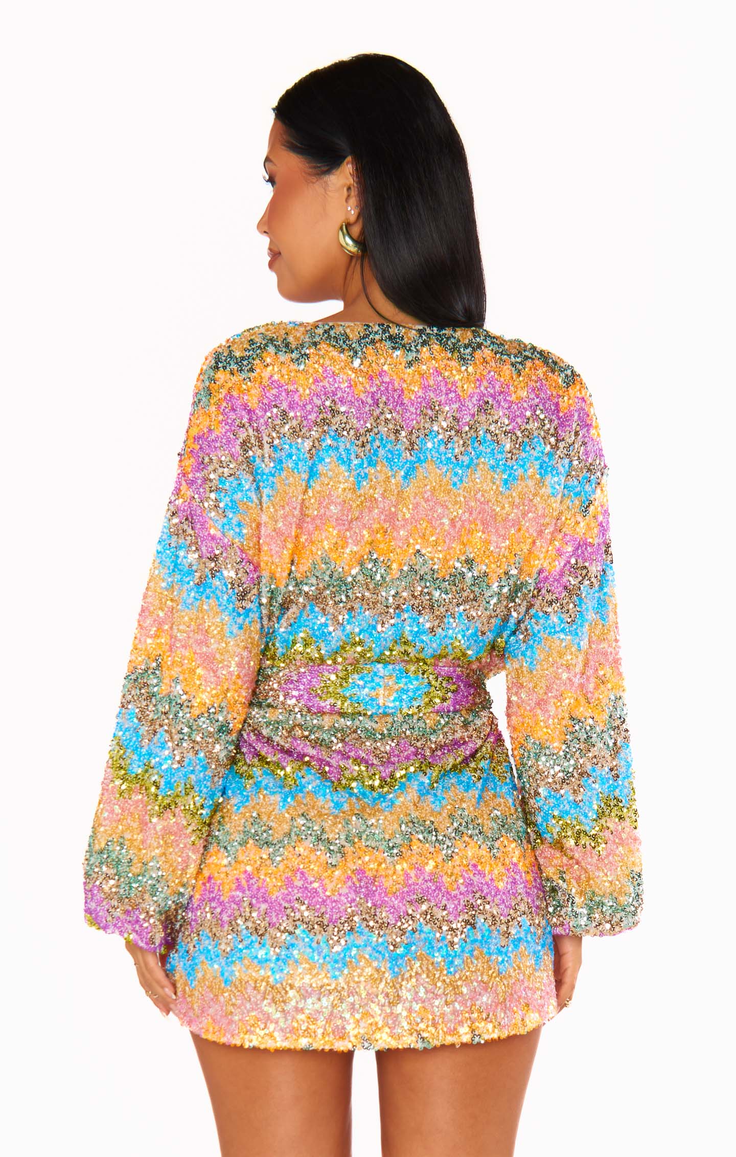 Wavy Sequin Mini Dress with Bubble Sleeves | Sure Thing
