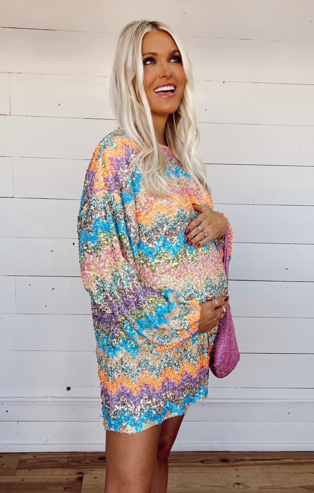 Wavy Sequin Mini Dress with Bubble Sleeves | Sure Thing