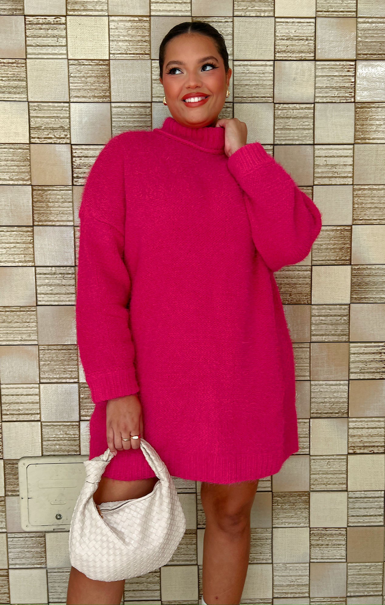 Soft Pink Knit Tunic Sweater for Women | Timmy