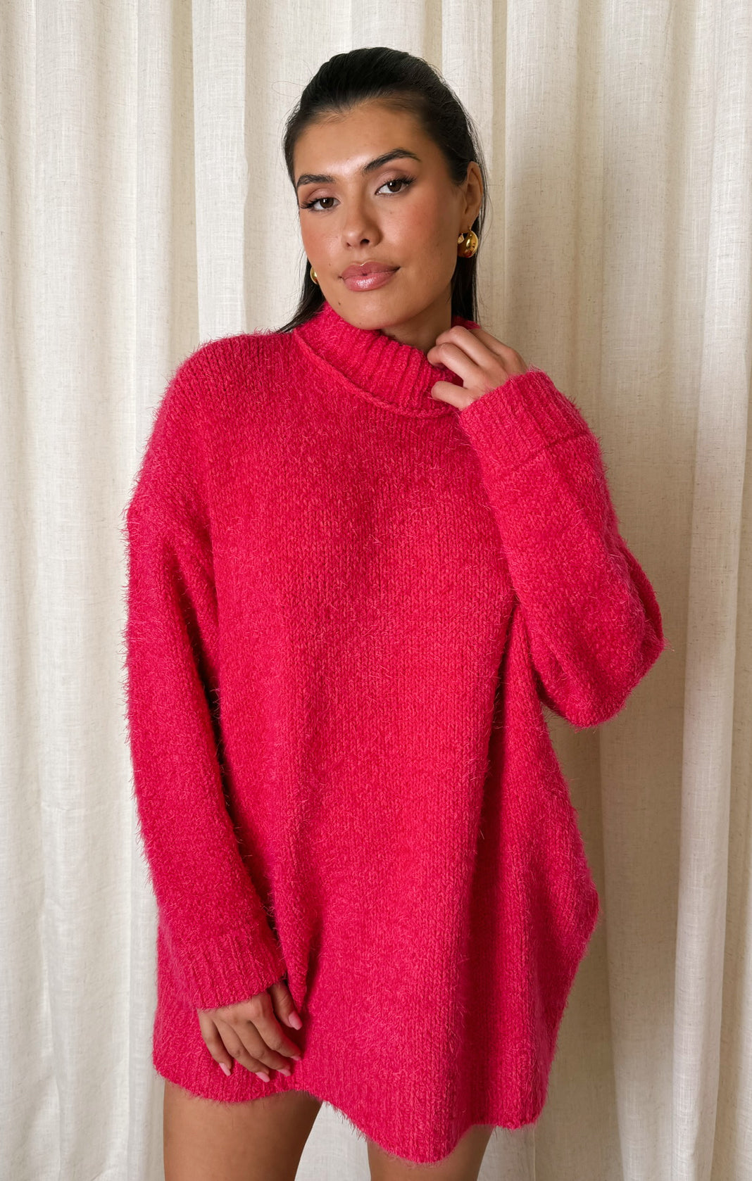 Soft Pink Knit Tunic Sweater for Women | Timmy