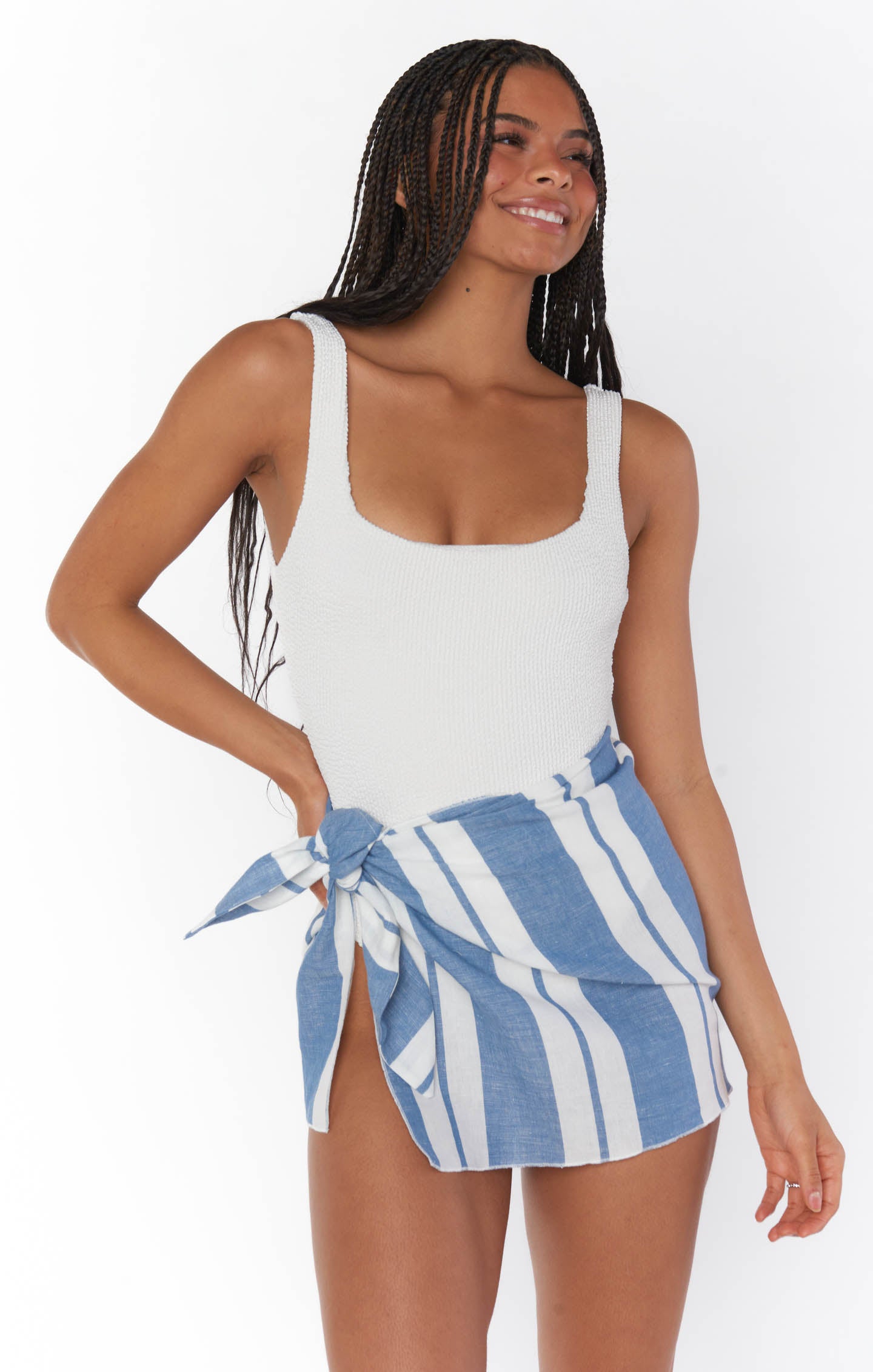 Blue Stripe Linen Sarong for Beach & Swimwear | Leyla