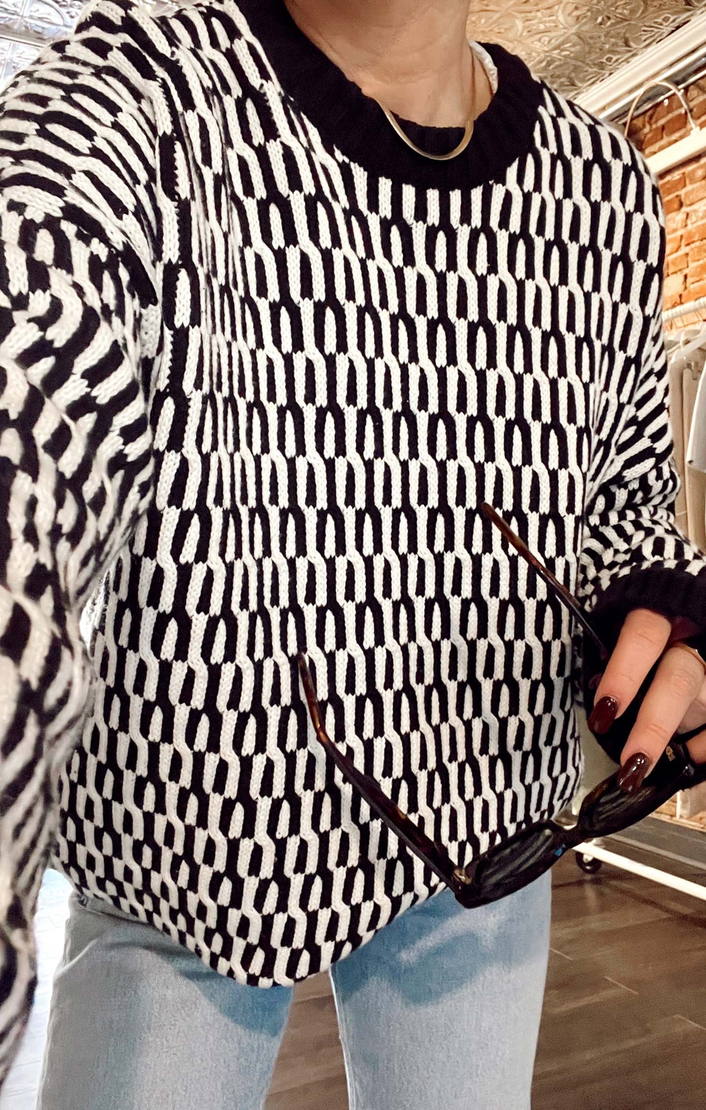 Cozy Geo Knit Sweater for Women | Chilly Metro Style