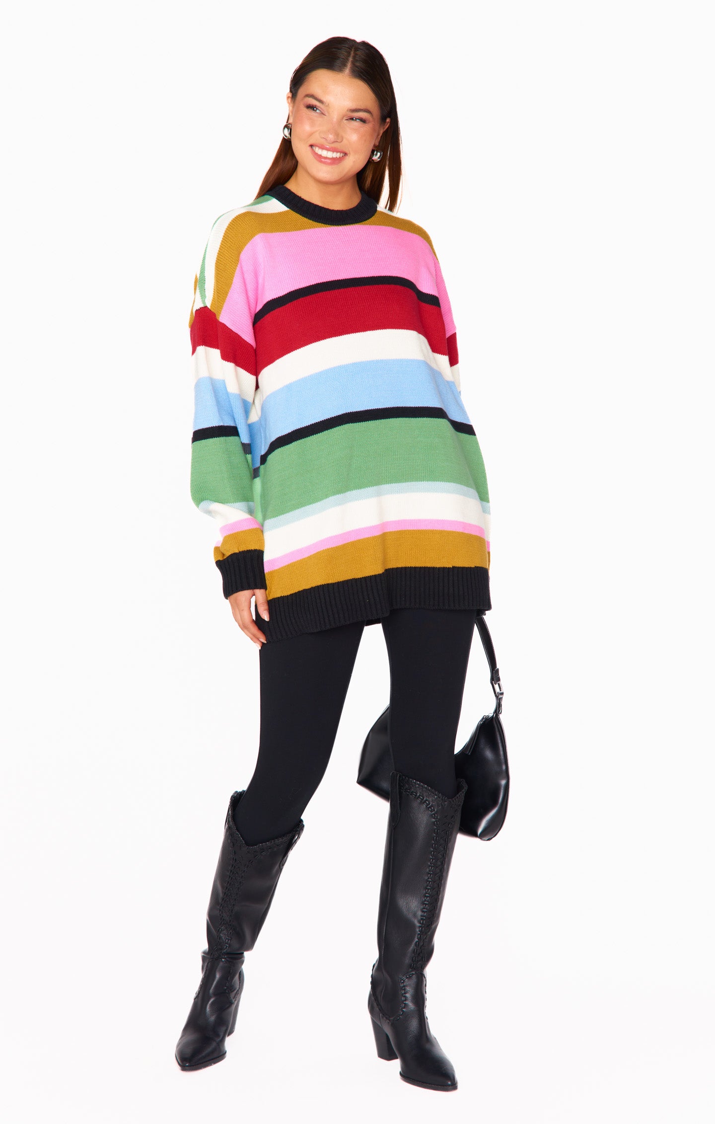 Oversized Stripe Knit Tunic Sweater | Ember