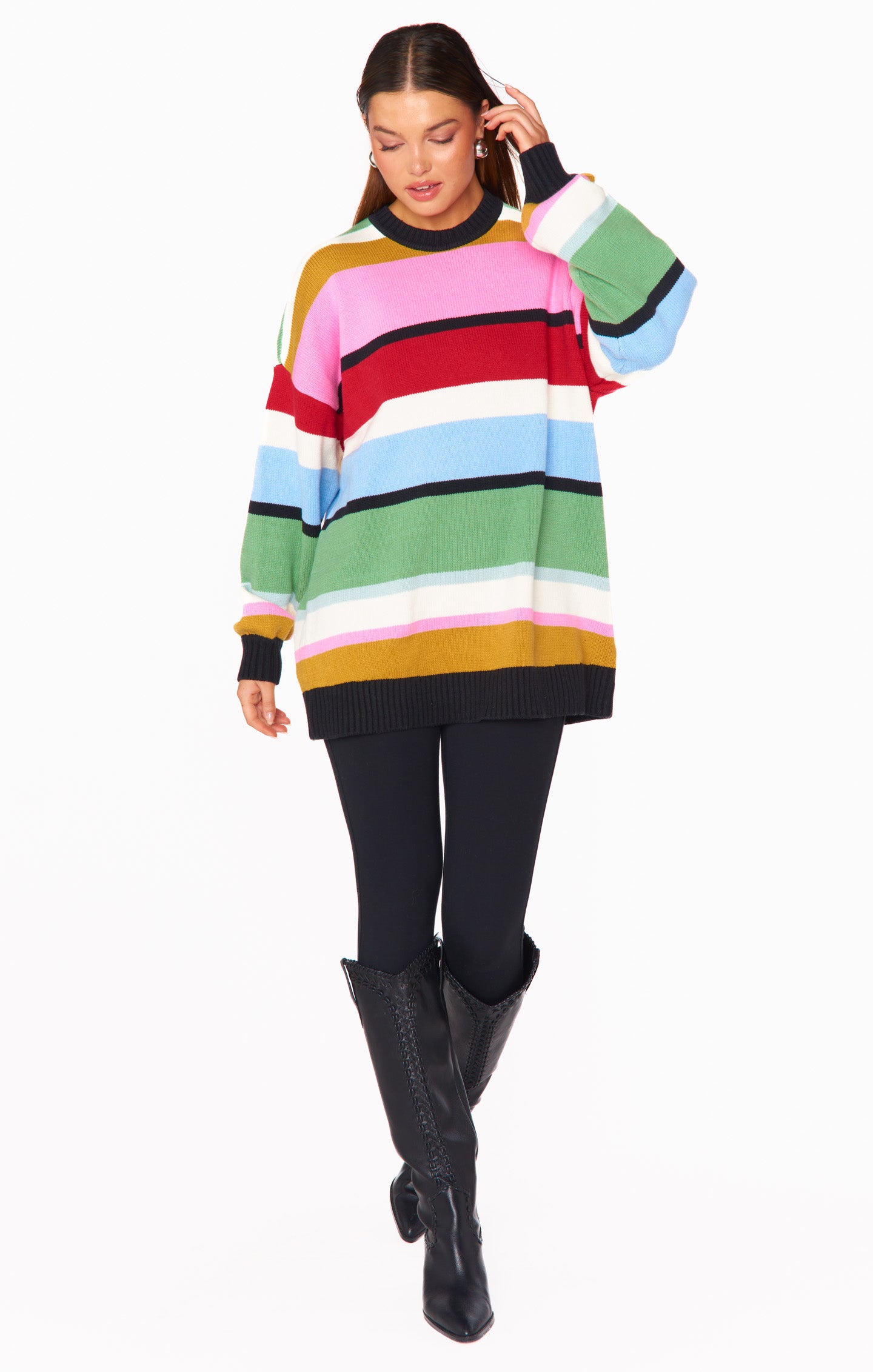 Oversized Stripe Knit Tunic Sweater | Ember