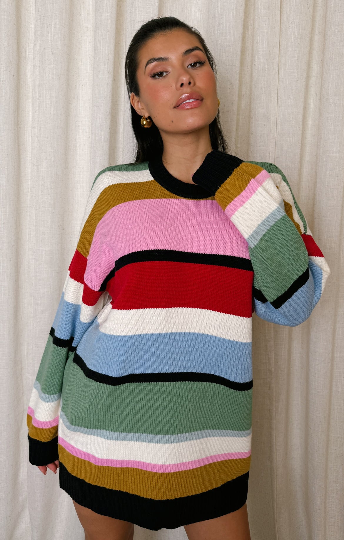 Oversized Stripe Knit Tunic Sweater | Ember