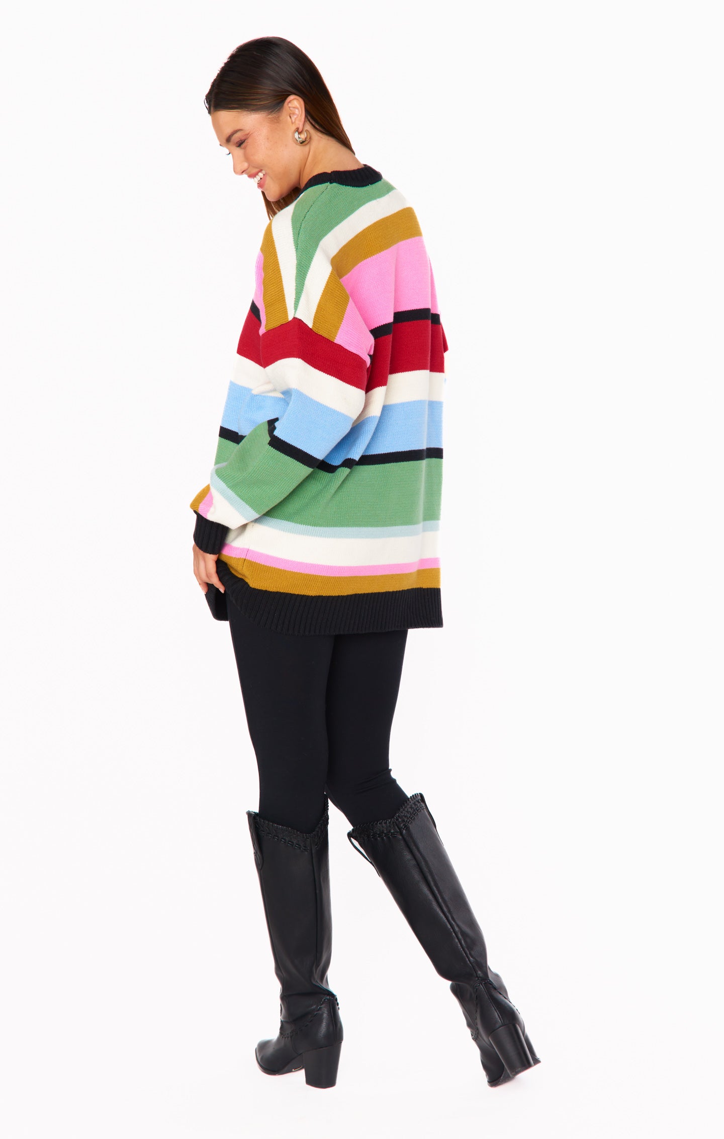 Oversized Stripe Knit Tunic Sweater | Ember