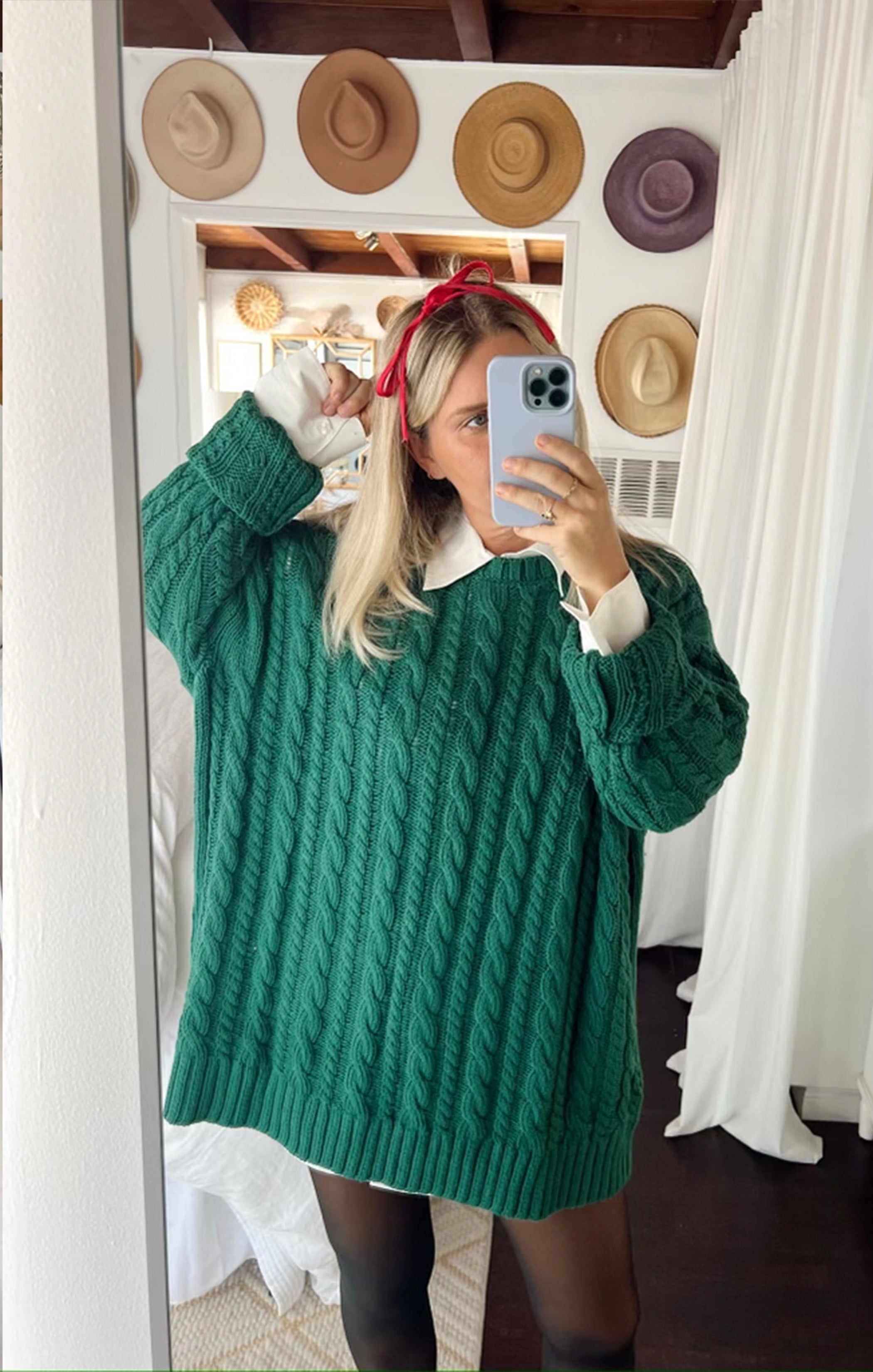 Oversized Cable Knit Sweater for Women | Emerald Tunic Top
