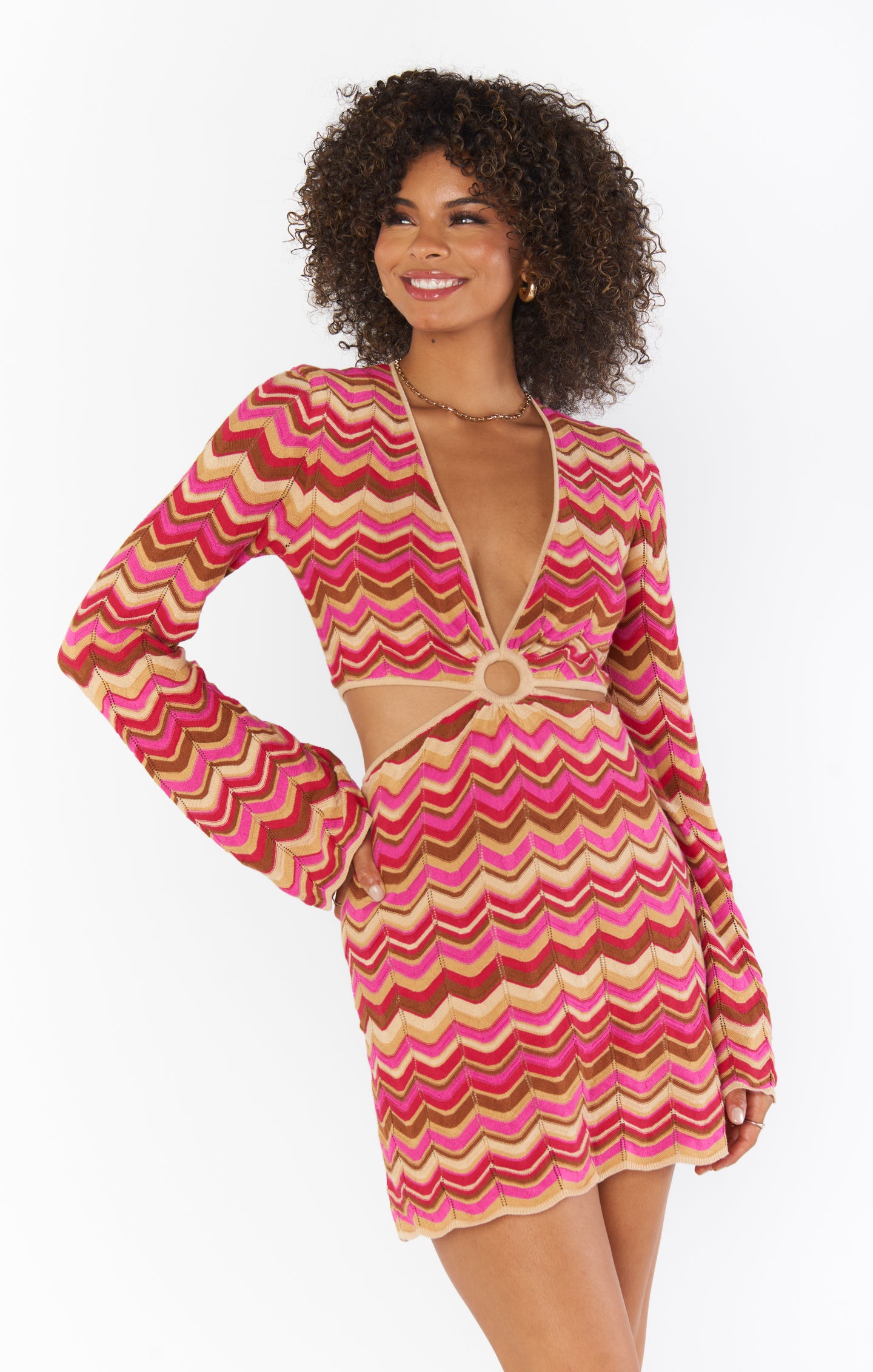 Horizon Stripe Knit Mini Dress with Cut Out Detail | Carlo
